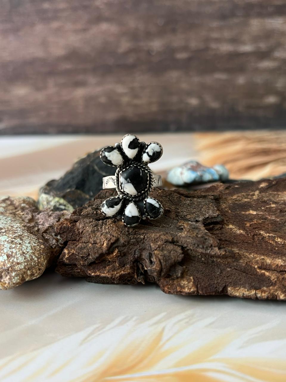 Handmade Sterling Silver White Buffalo Adjustable Ring "Signed Nizhoni"
