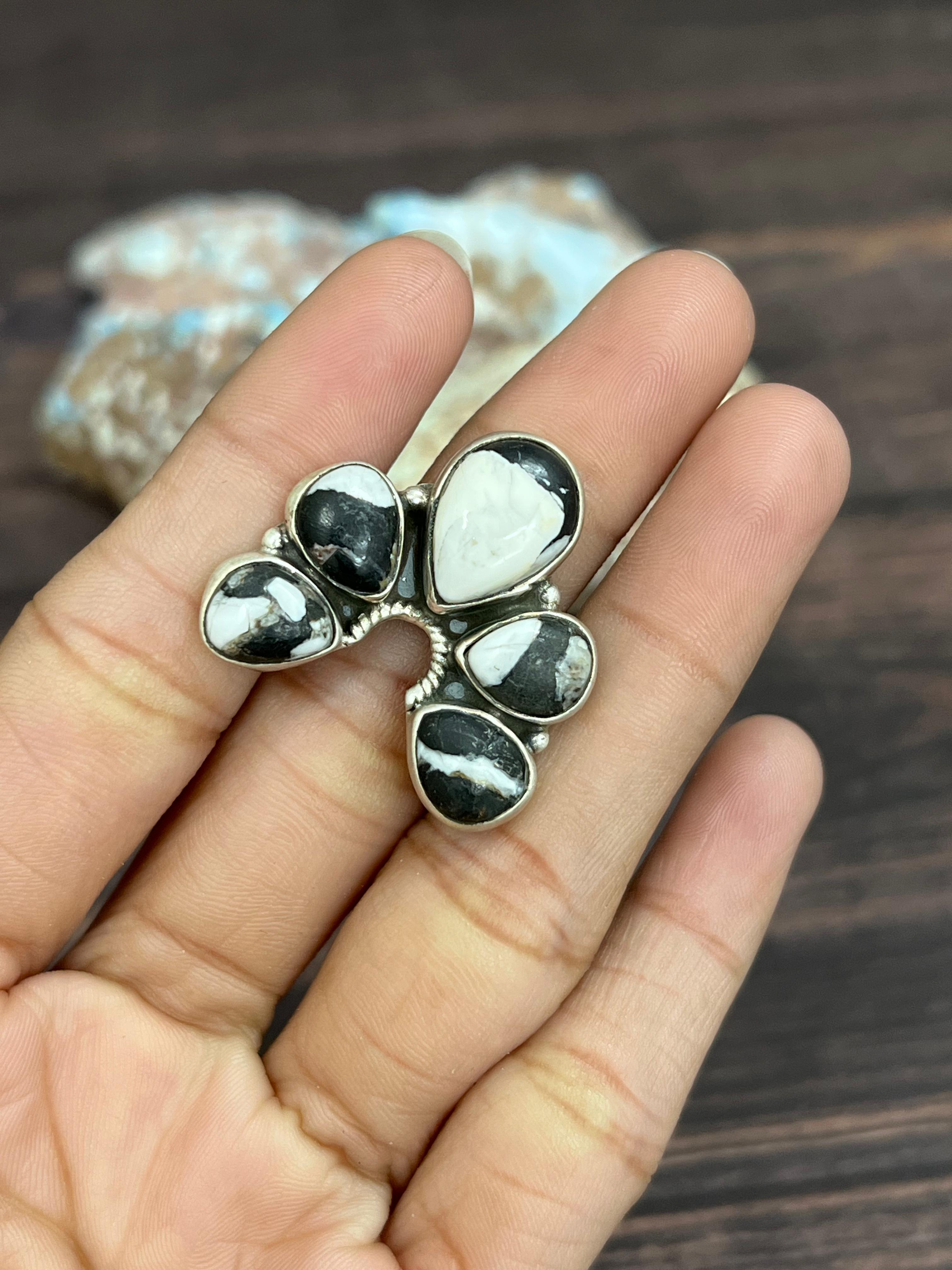 Handmade Sterling Silver White Buffalo Adjustable Naja Ring With Signed Nizhoni