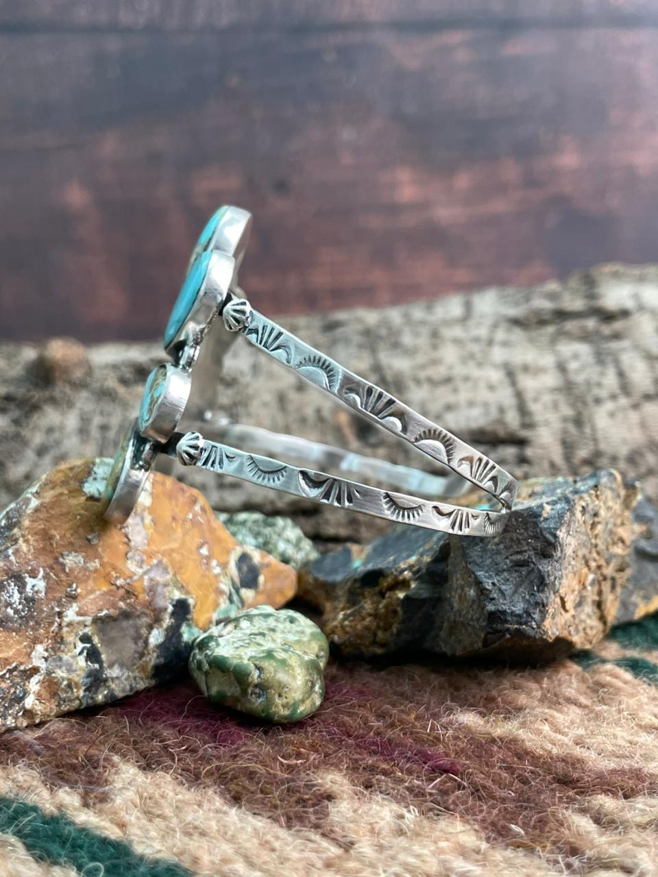 Handmade Sterling Silver Royston Ribbon Turquoise Cuff Bracelet "Signed Nizhoni"