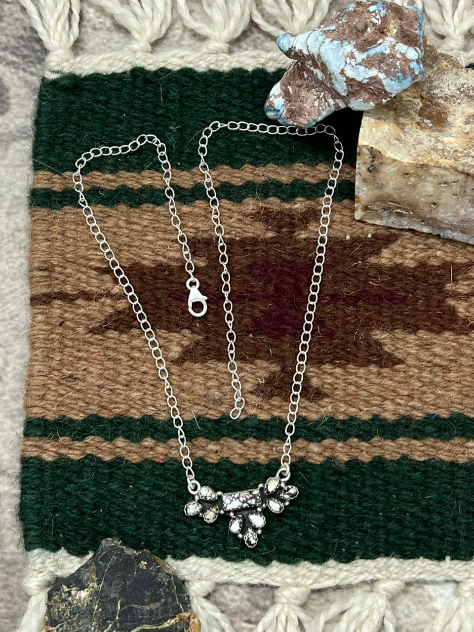 Handmade Sterling Silver Wild Horse Magnesite Necklace "Signed Nizhoni"