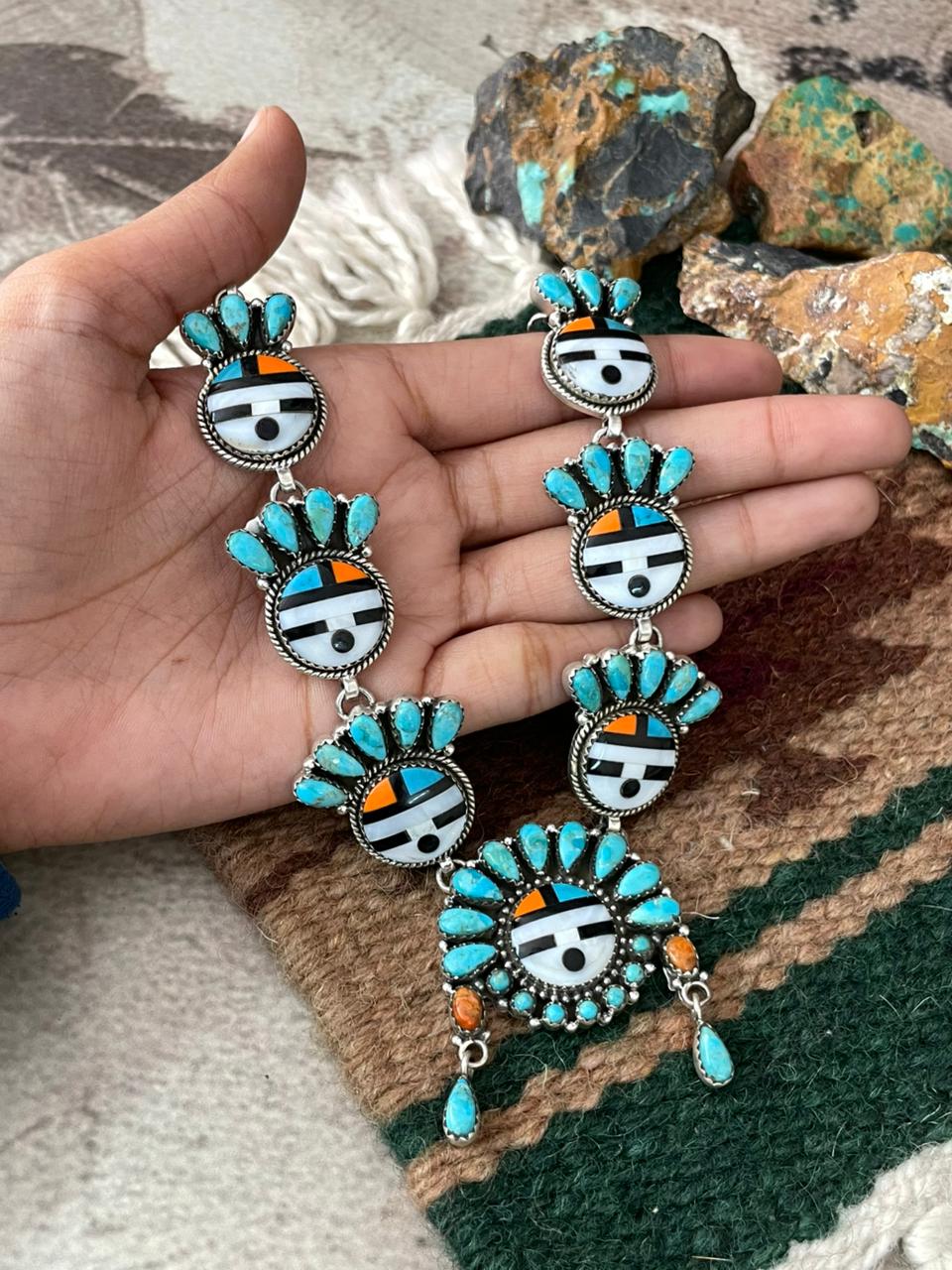Handmade Sterling Silver Turquoise and MOP Necklace "Signed Nizhoni"