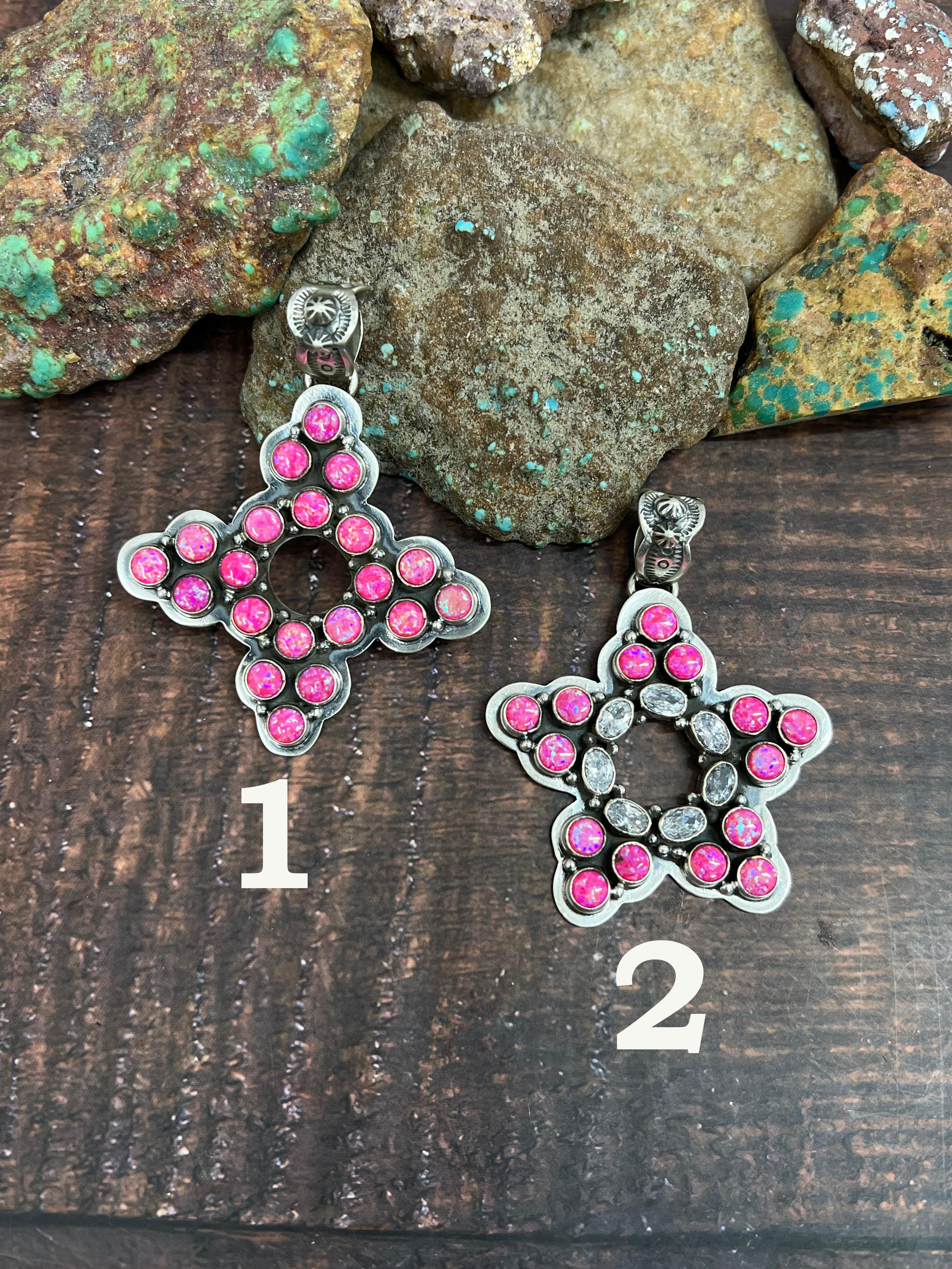 Handmade Sterling Silver Hot Pink with CZ Star Pendant, Signed Nizhoni