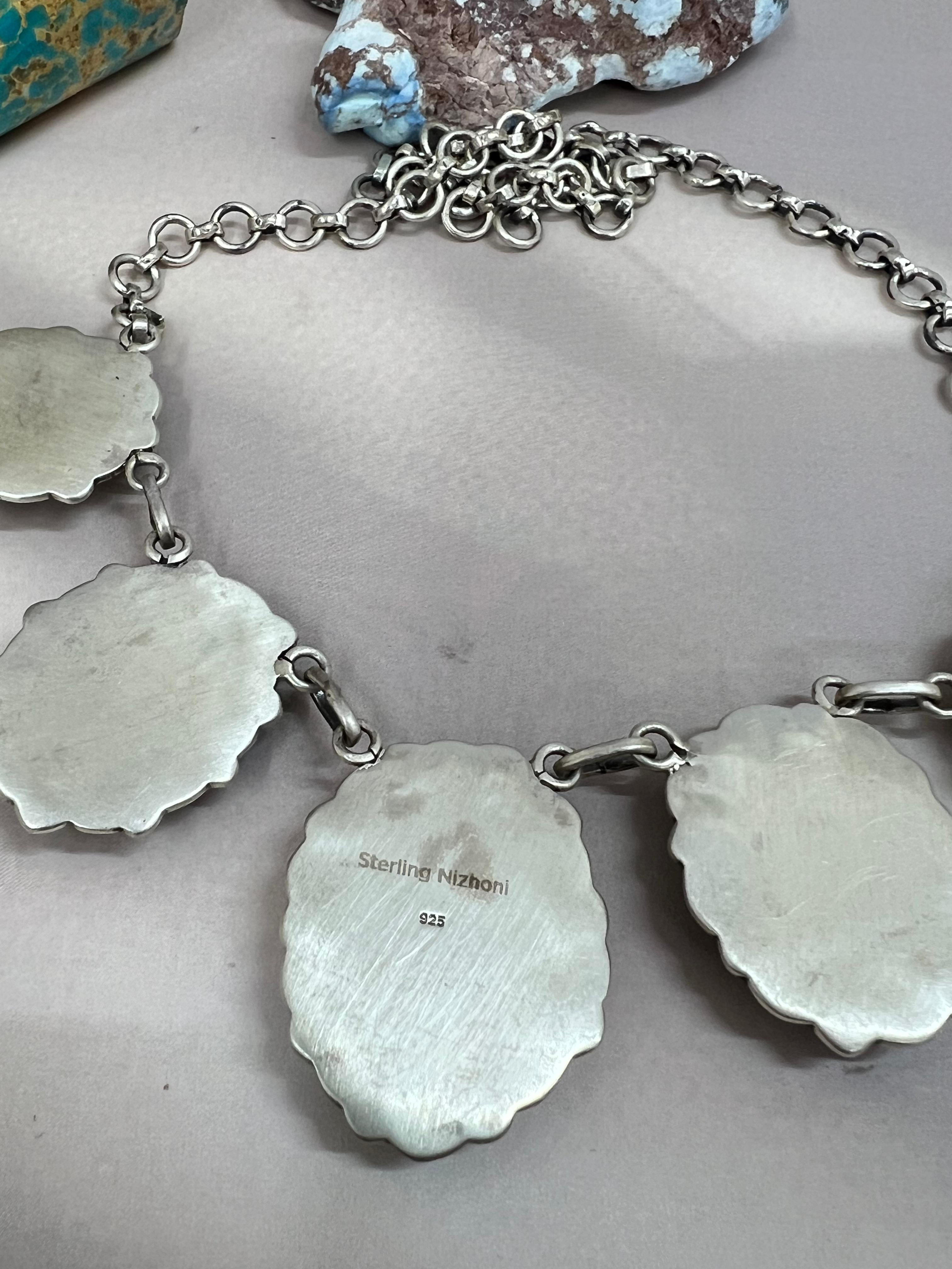 Handmade Sterling Silver Blackjack Turquoise Choker Necklace Signed Nizhoni