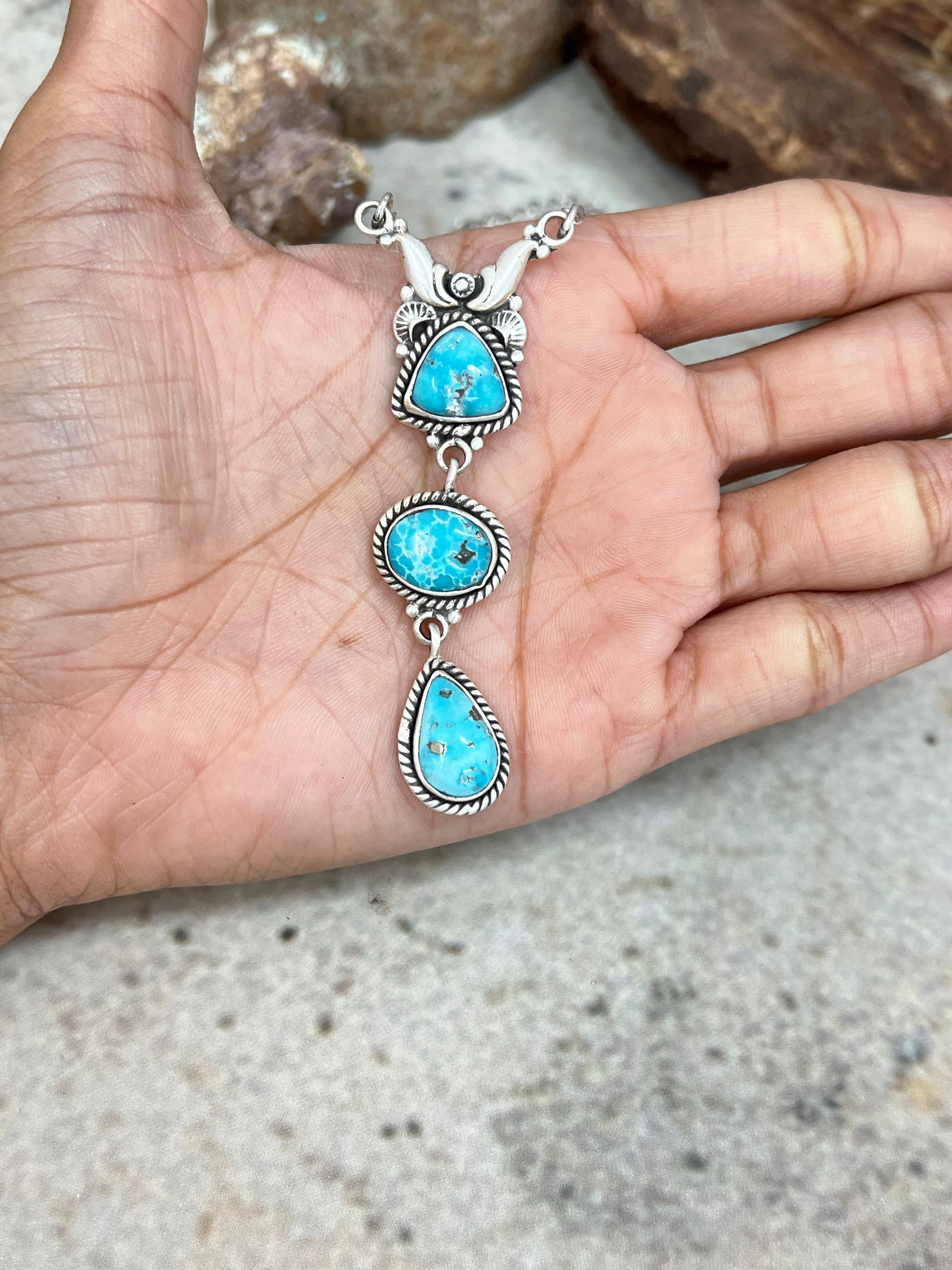 Handmade Sterling Silver White Water Turquoise Necklace Signed Nizhoni