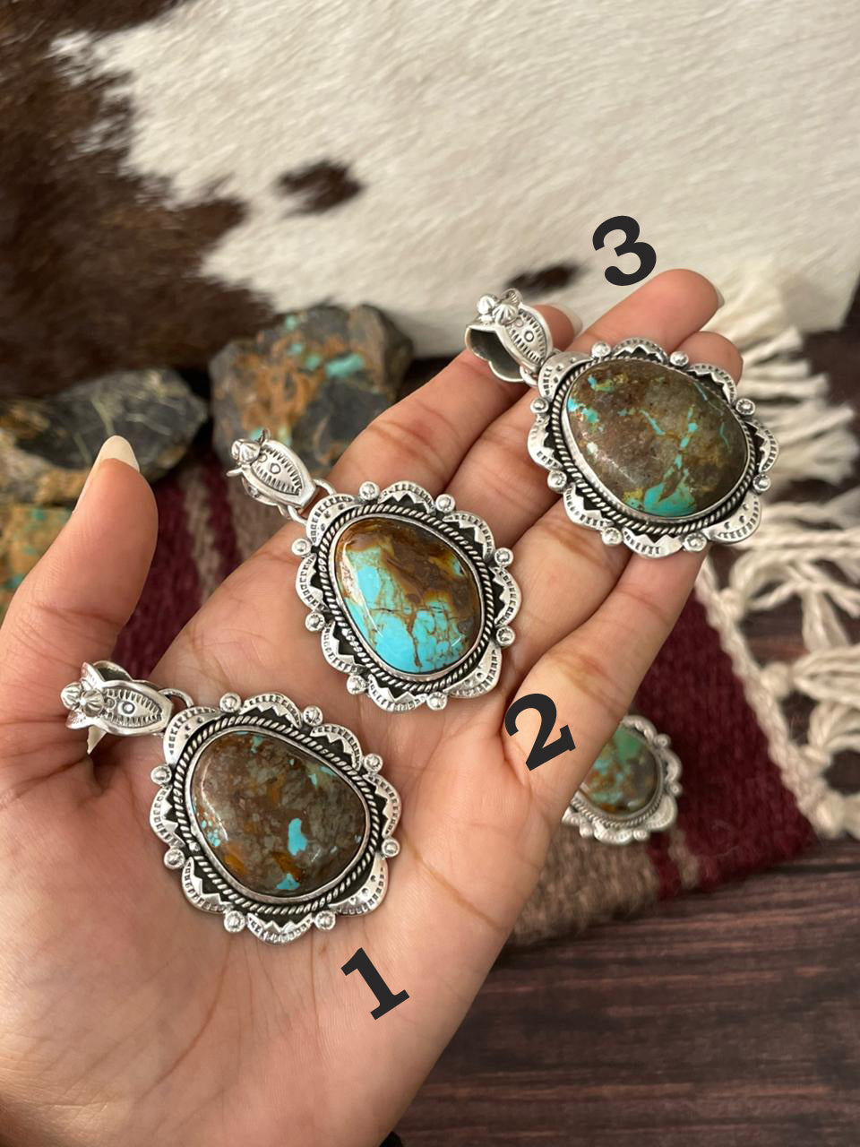 Handmade Sterling Silver Royston Turquoise Pendant "Signed Nizhoni" Leslie’s fav