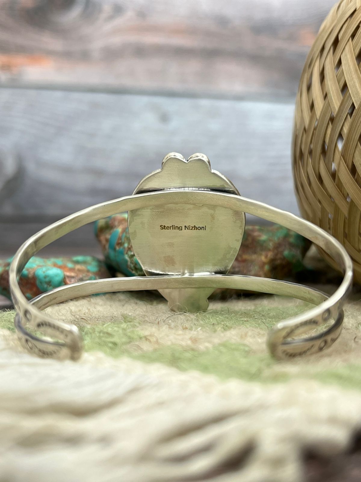 Handmade Sterling Silver Royston Turquoise Cuff Bracelet with Signed Nizhoni