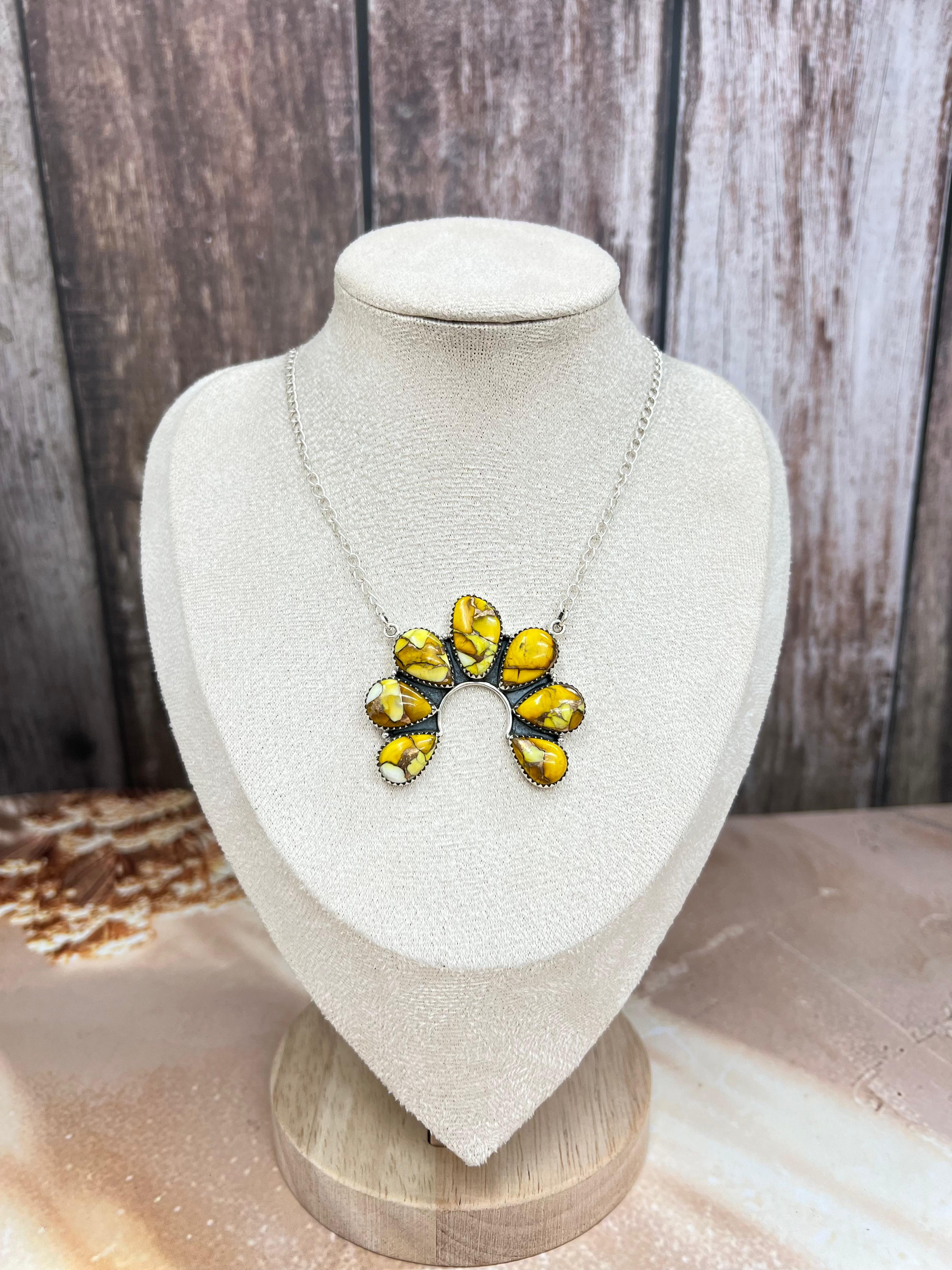 Handmade Sterling Silver Honey Dahlia Necklace with Signed Nizhoni