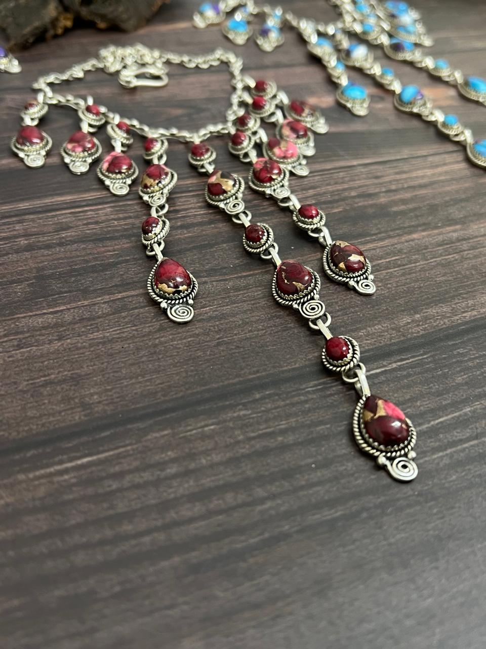 Handmade Sterling Silver Multi Stone Necklace with Signed Nizhoni