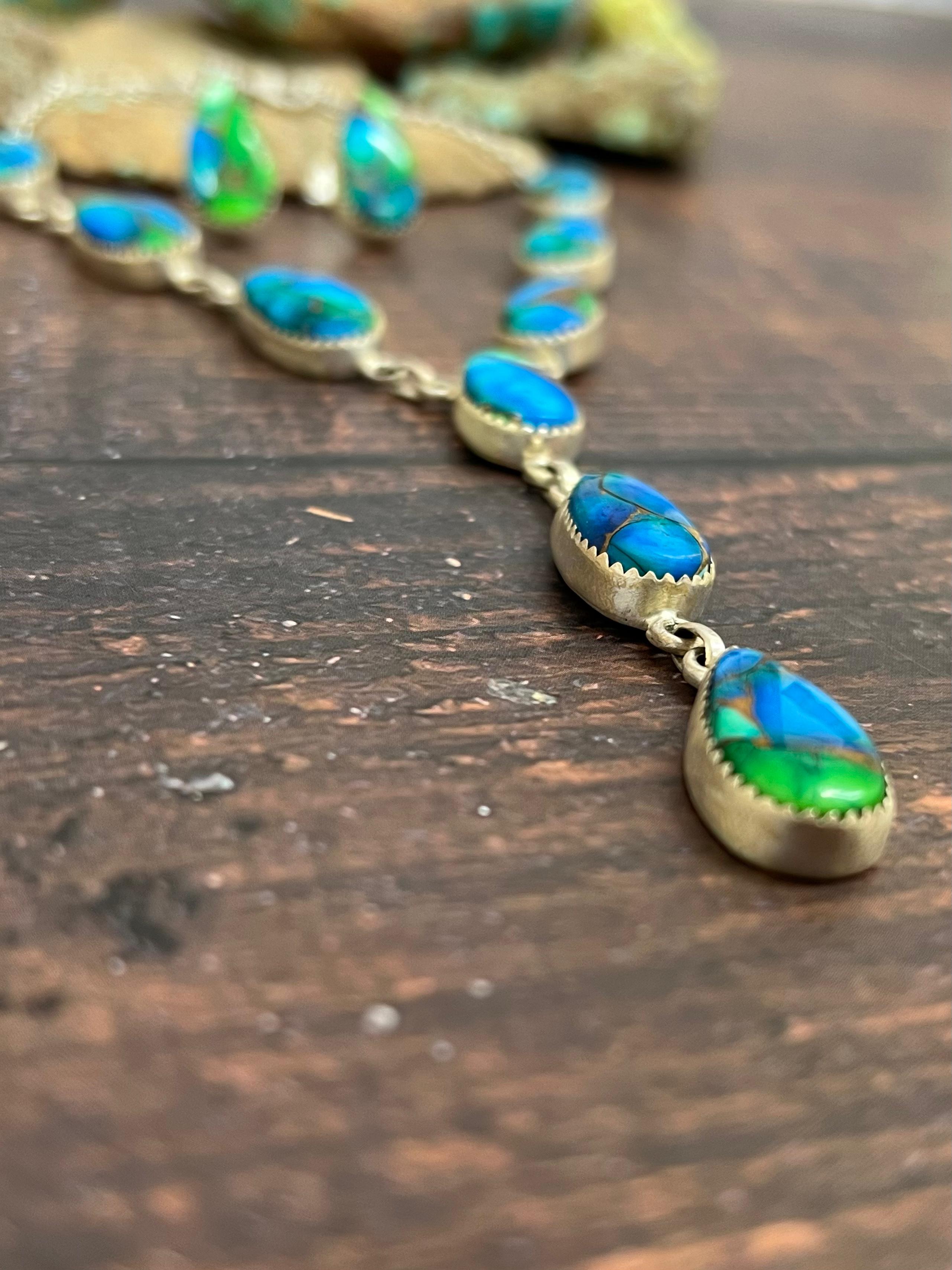 Handmade Sterling Silver Peacock Dahlia Necklace Earrings Set with Signed Nizhoni