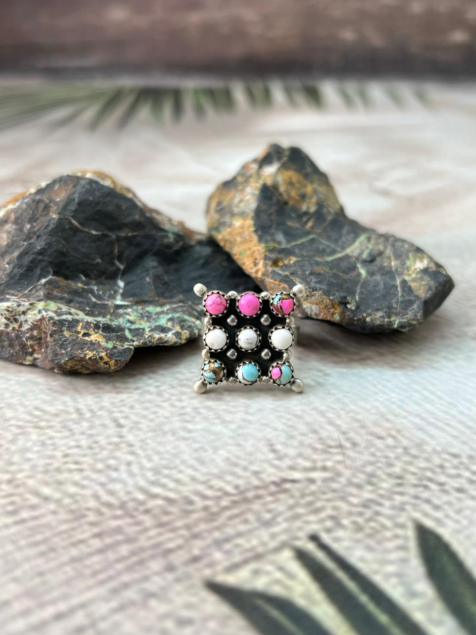 Handmade Sterling Silver Cotton Candy Adjustable Ring " Signed Nizhoni"
