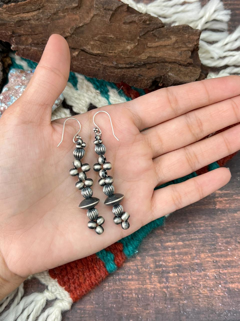 Handmade Sterling Silver Beaded Dangle Hook Earrings (9)