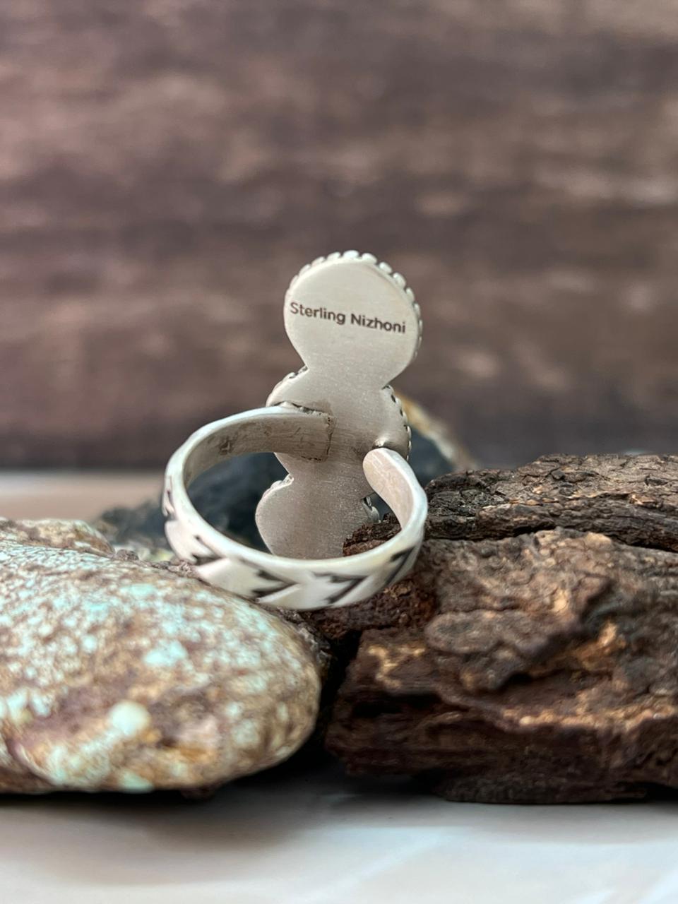 Handmade Sterling Silver Golden Hills Turquoise Adjustable Ring "Signed Nizhoni"
