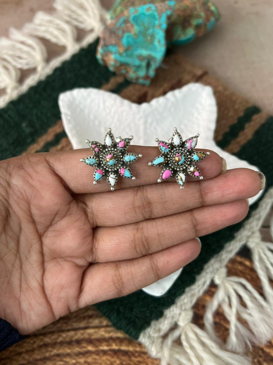 Handmade Sterling Silver Cotton Candy Post Studs Earrings "Signed Nizhoni"
