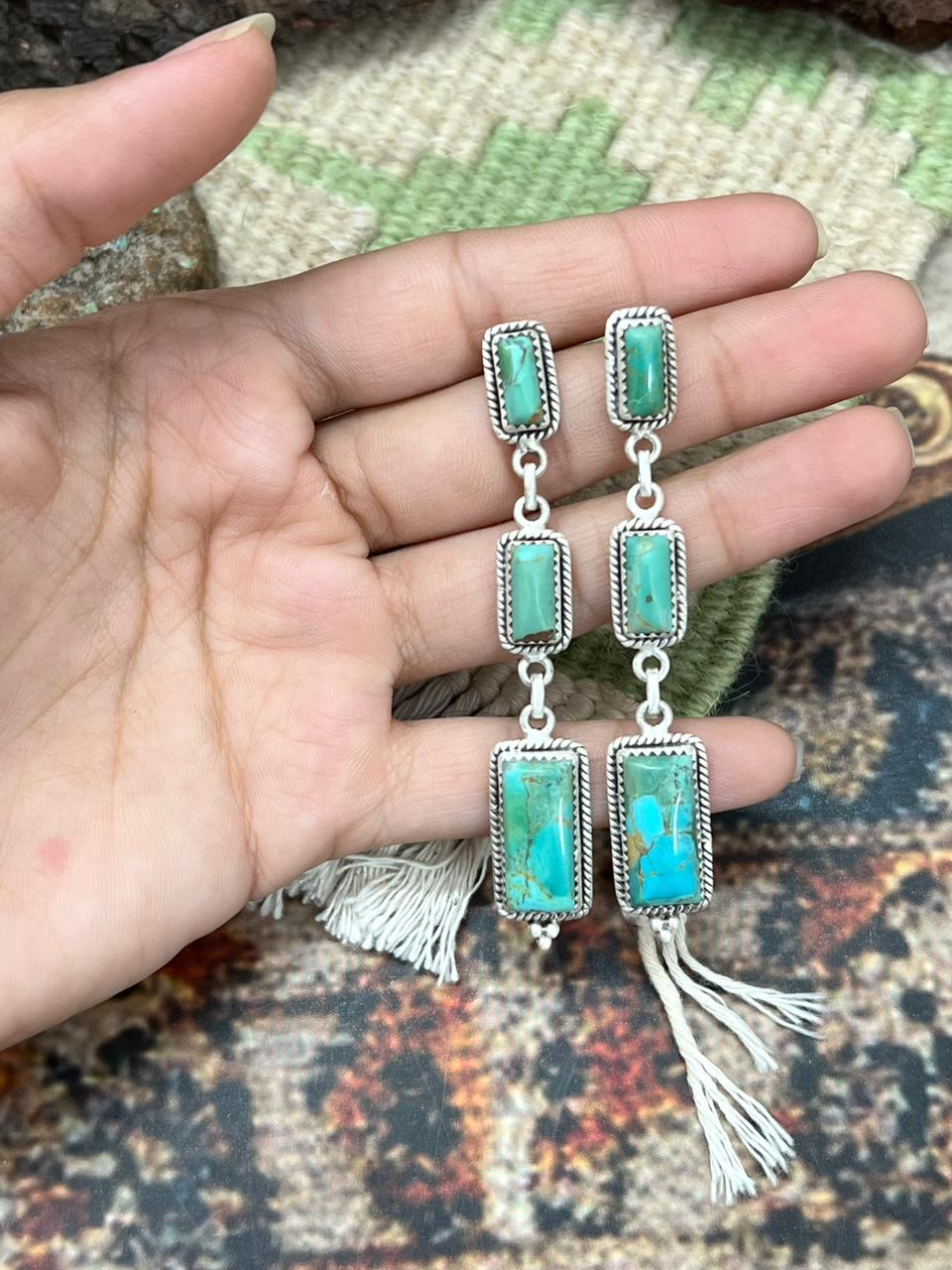 Handmade Sterling Silver Kingman Turquoise Post Earrings "Signed Nizhoni"