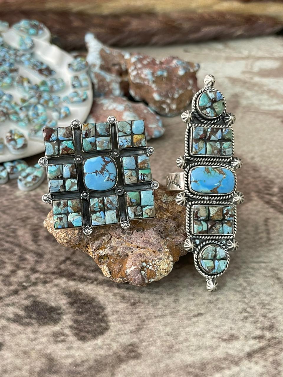 Handmade Sterling Silver 'Golden Hills Turquoise Cobble Collection' Adjustable Ring "Signed Nizhoni"
