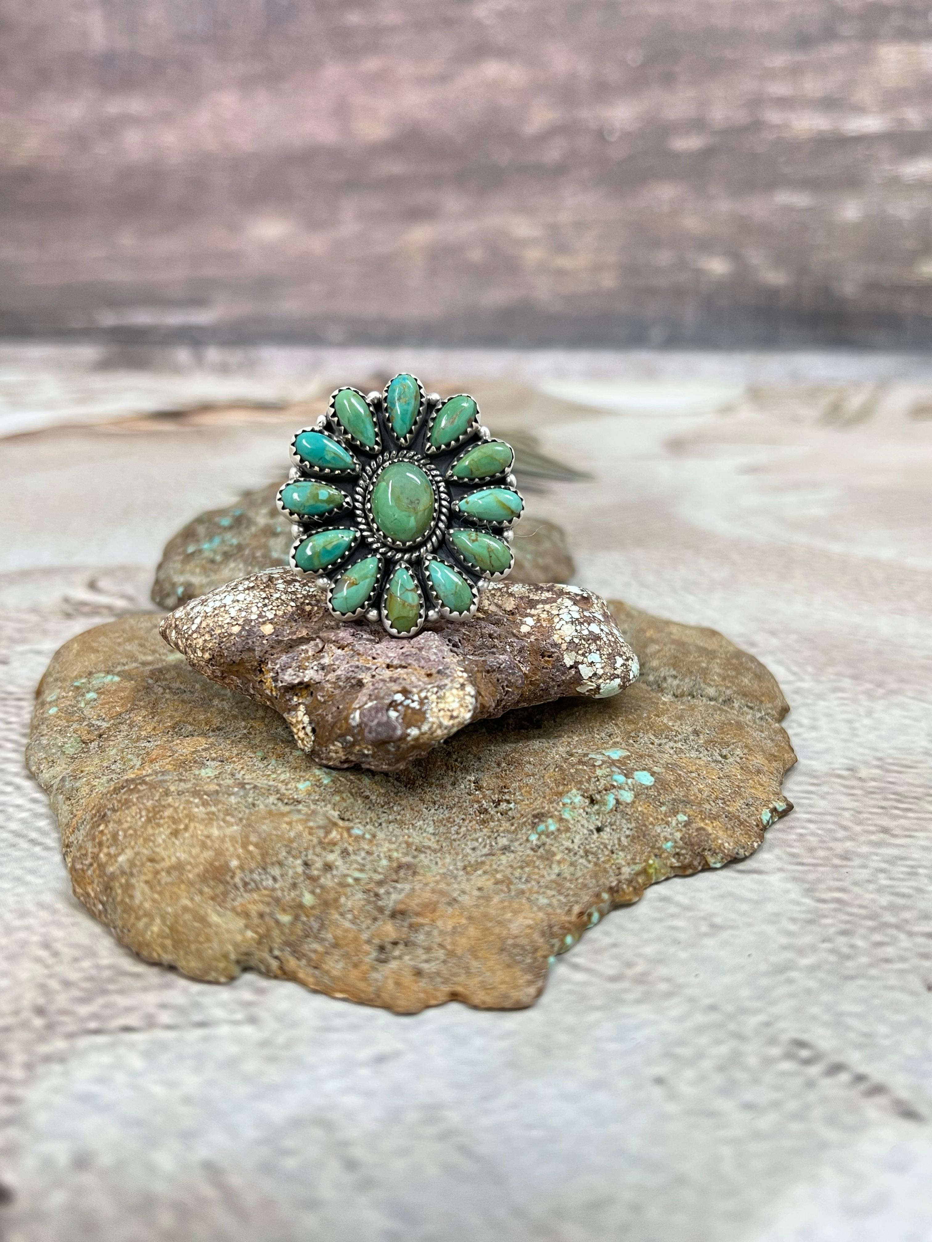 Handmade Sterling Silver Kingman Turquoise Adjustable Ring Signed Nizhoni (7)