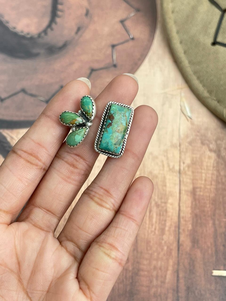 Handmade Sterling Silver Kingman Turquoise Adjustable Ring "Signed Nizhoni"