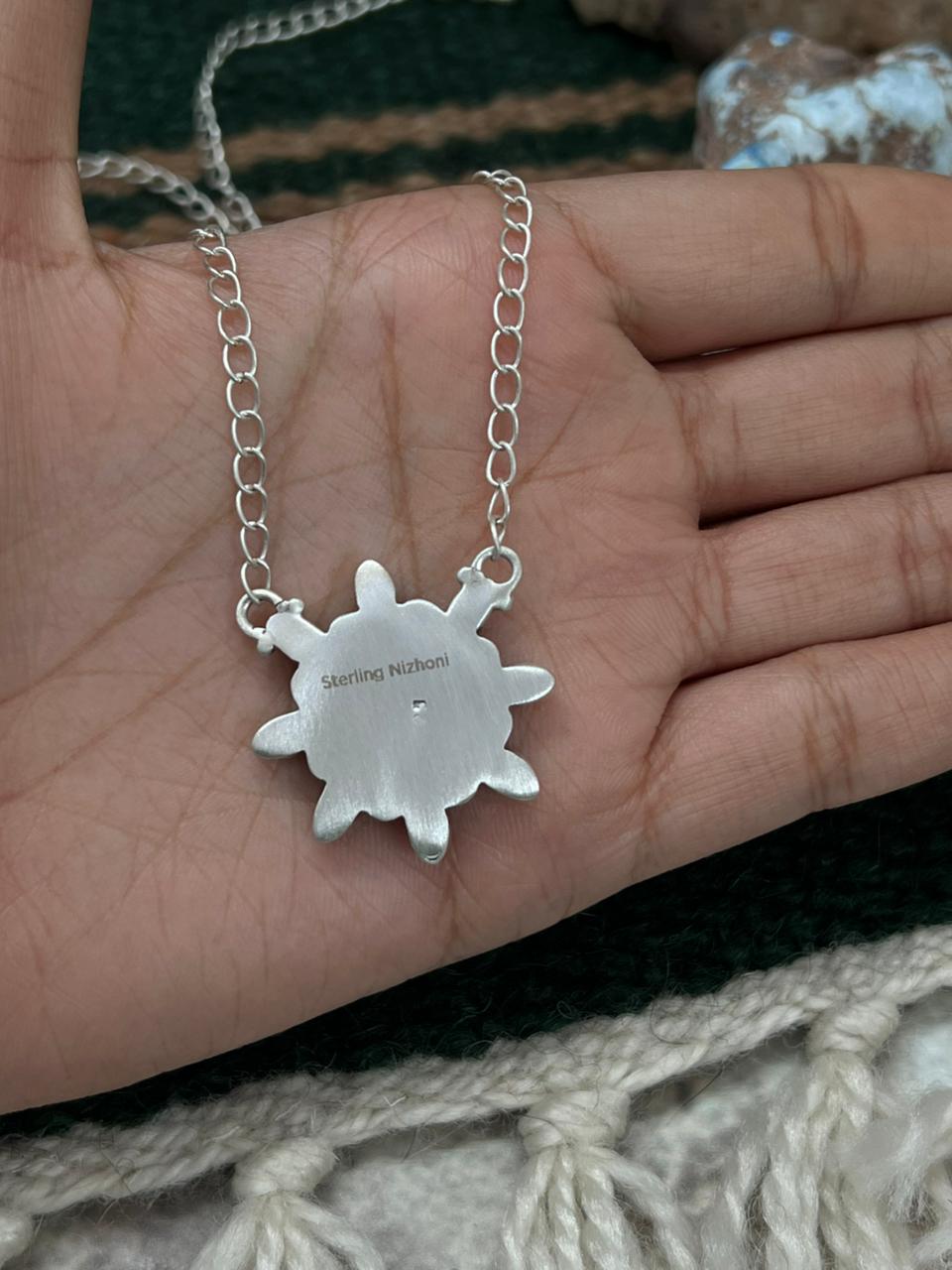 Handmade Sterling Silver Kingman Turquoise Necklace "Signed Nizhoni"