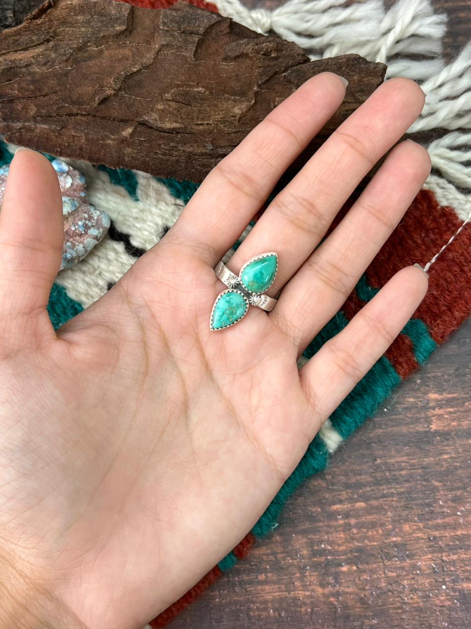 Handmade Sterling Silver Emerald Valley Adjustable Ring " Signed Nizhoni" (8)