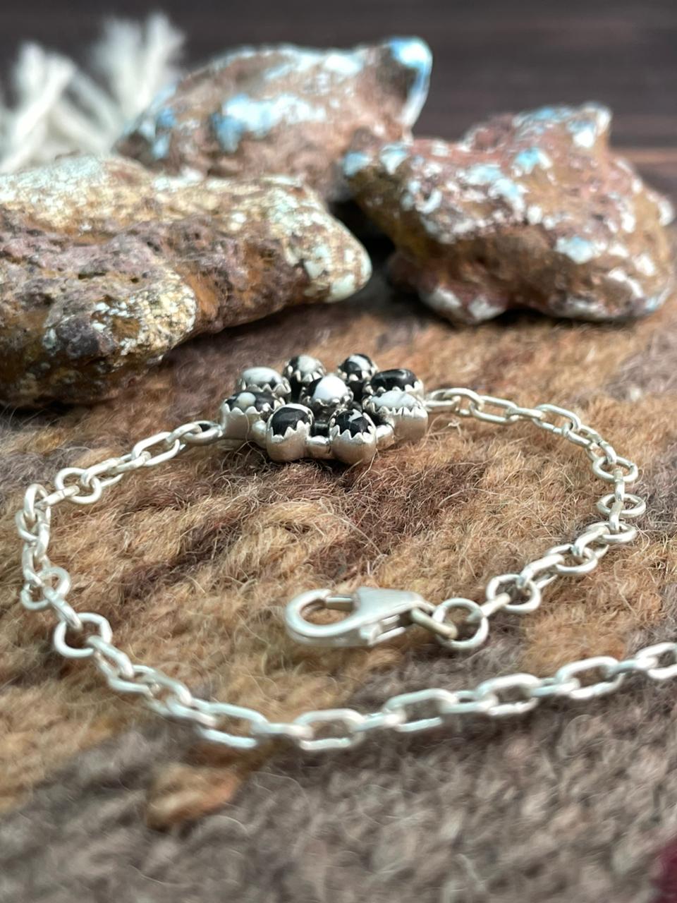 Handmade Sterling Silver White Buffalo Chain Bracelet "Signed Nizhoni"