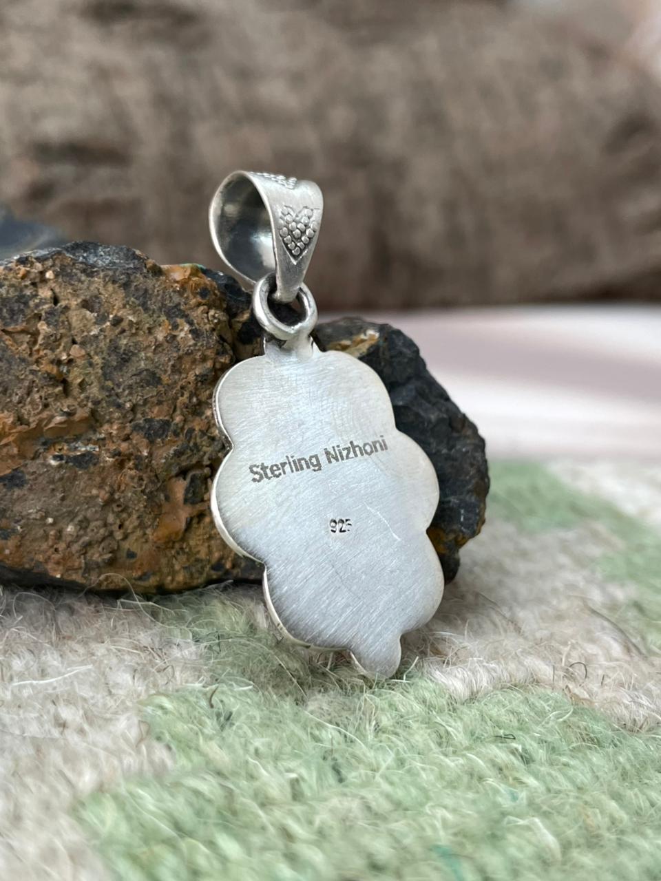 Handmade Sterling Silver Sonoran Mountain Turquoise Pendant "Signed Nizhoni"