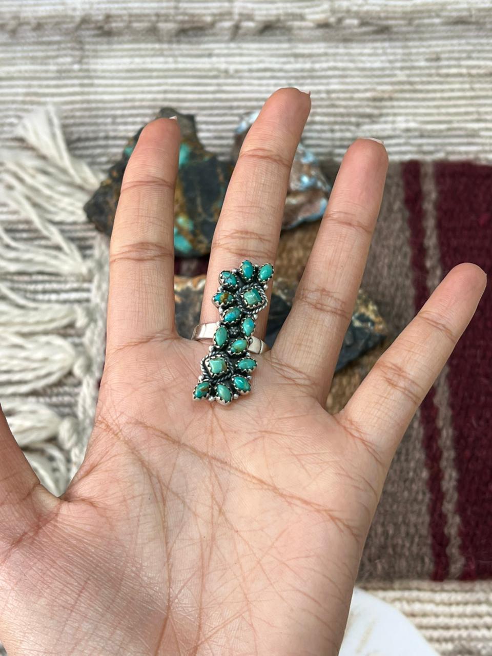 Handmade Sterling Silver Kingman Turquoise Adjustable Ring "Signed Nizhoni"