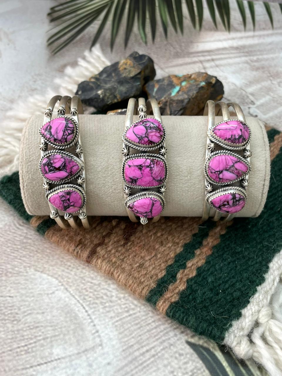 Handmade Sterling Silver Cherry Blossom Cuff Bracelet "Signed Nizhoni"