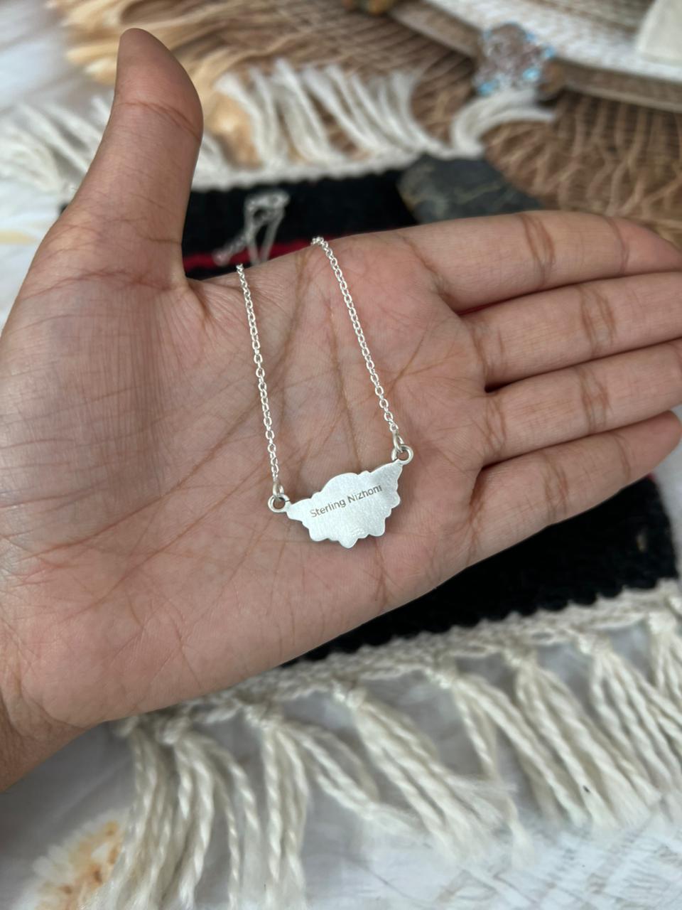 Handmade Sterling Silver Kingman with Golden Hills Turquoise Necklace "Signed Nizhoni"
