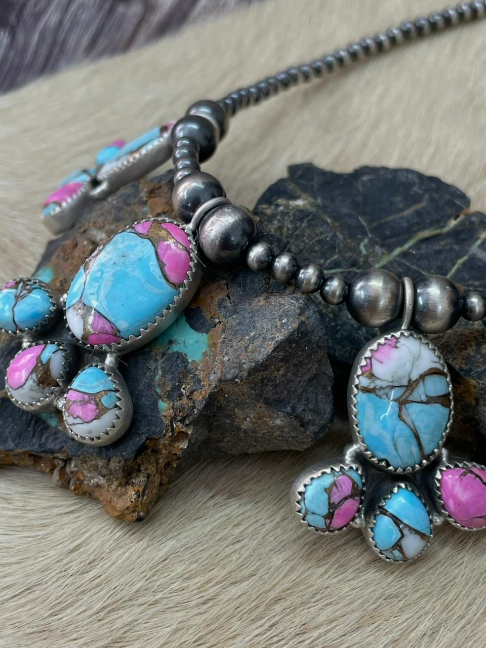 Handmade Sterling Silver Cotton Candy Beaded Necklace "Signed Nizhoni"