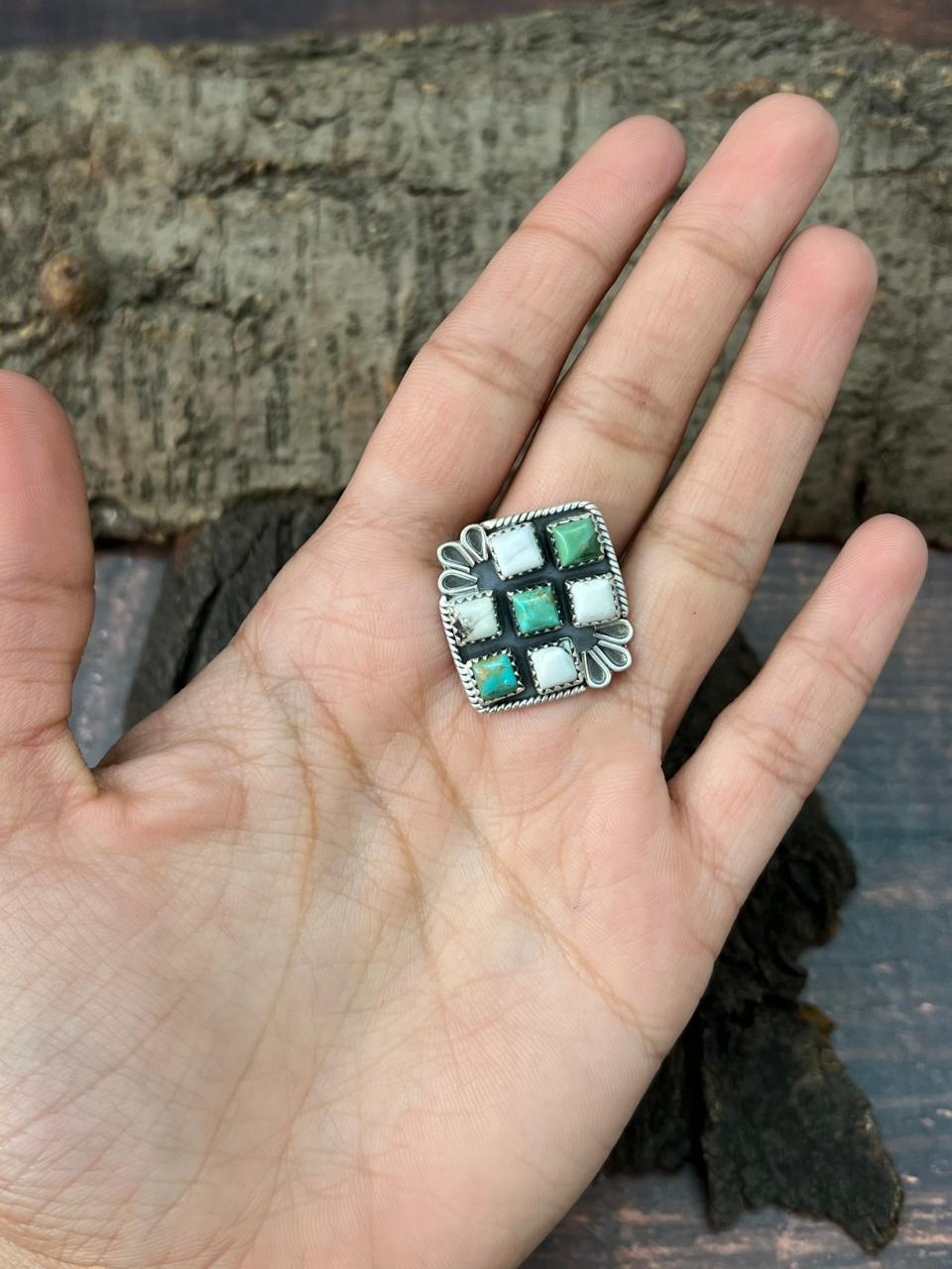 Handmade Sterling Silver Kingman with Wildhorse Magnesite Adjustable Ring "Signed Nizhoni"