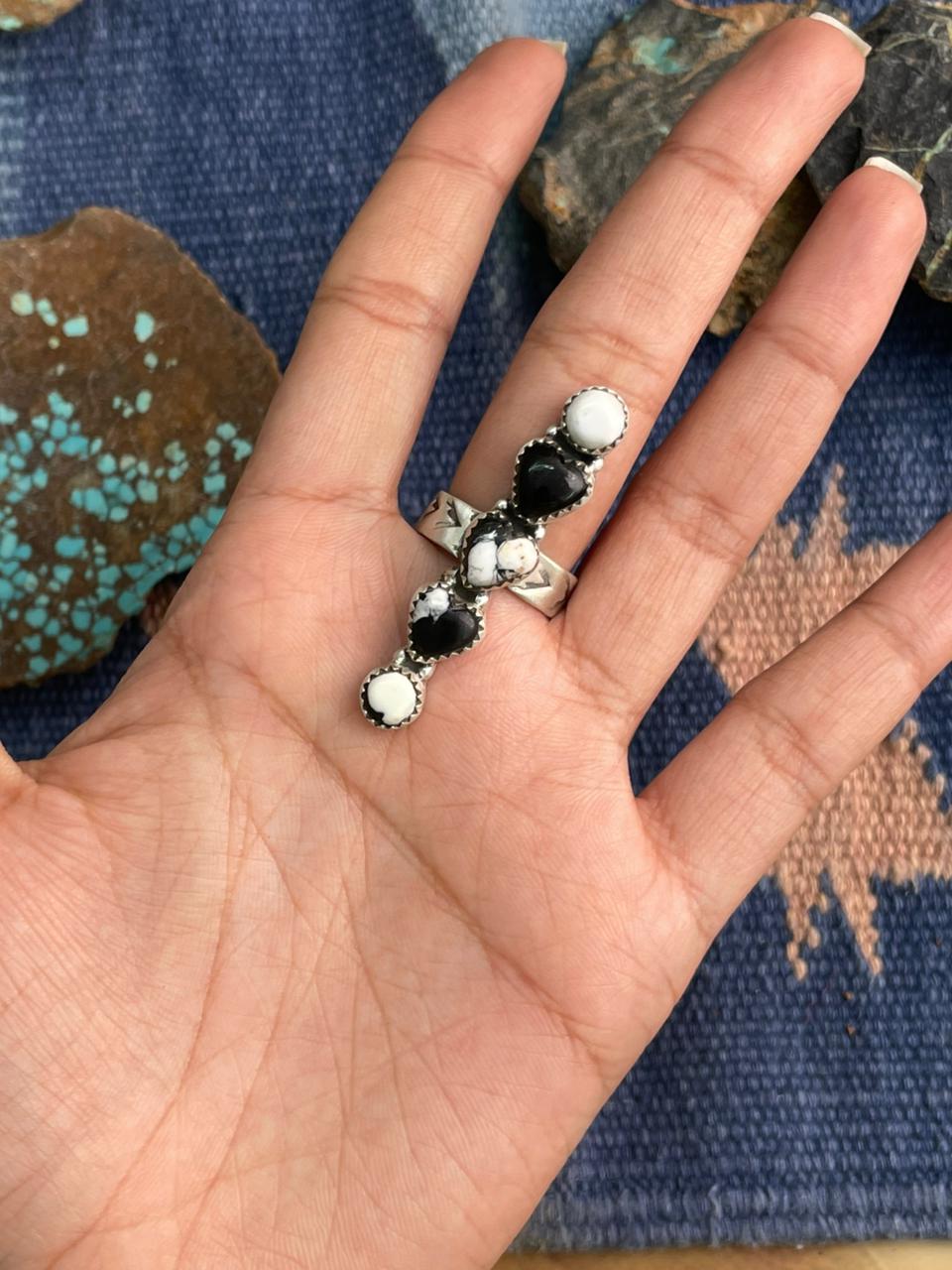 Handmade Sterling Silver White Buffalo Adjustable Ring "Signed Nizhoni"