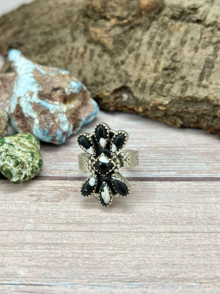 Handmade Sterling Silver White Buffalo Adjustable Ring Signed Nizhoni