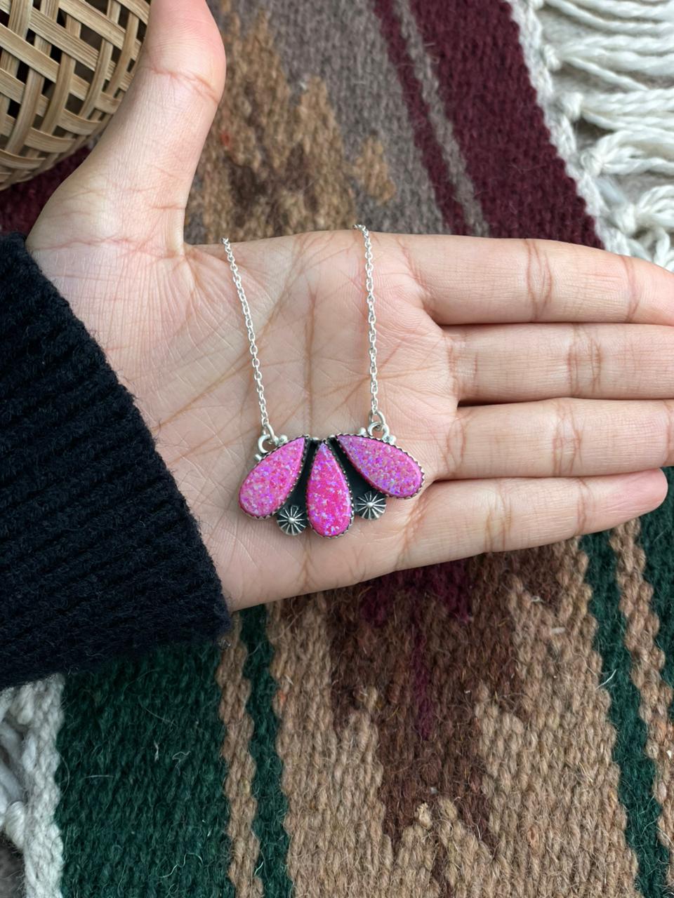 Handmade Sterling Silver Hot Pink Necklace "Signed Nizhoni"