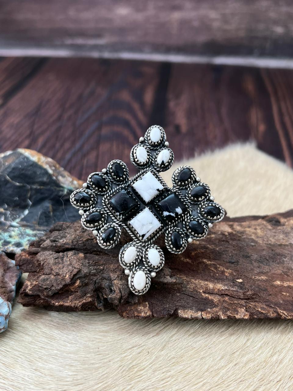 Handmade Sterling Silver White Buffalo Adjustable Ring "Signed Nizhoni"