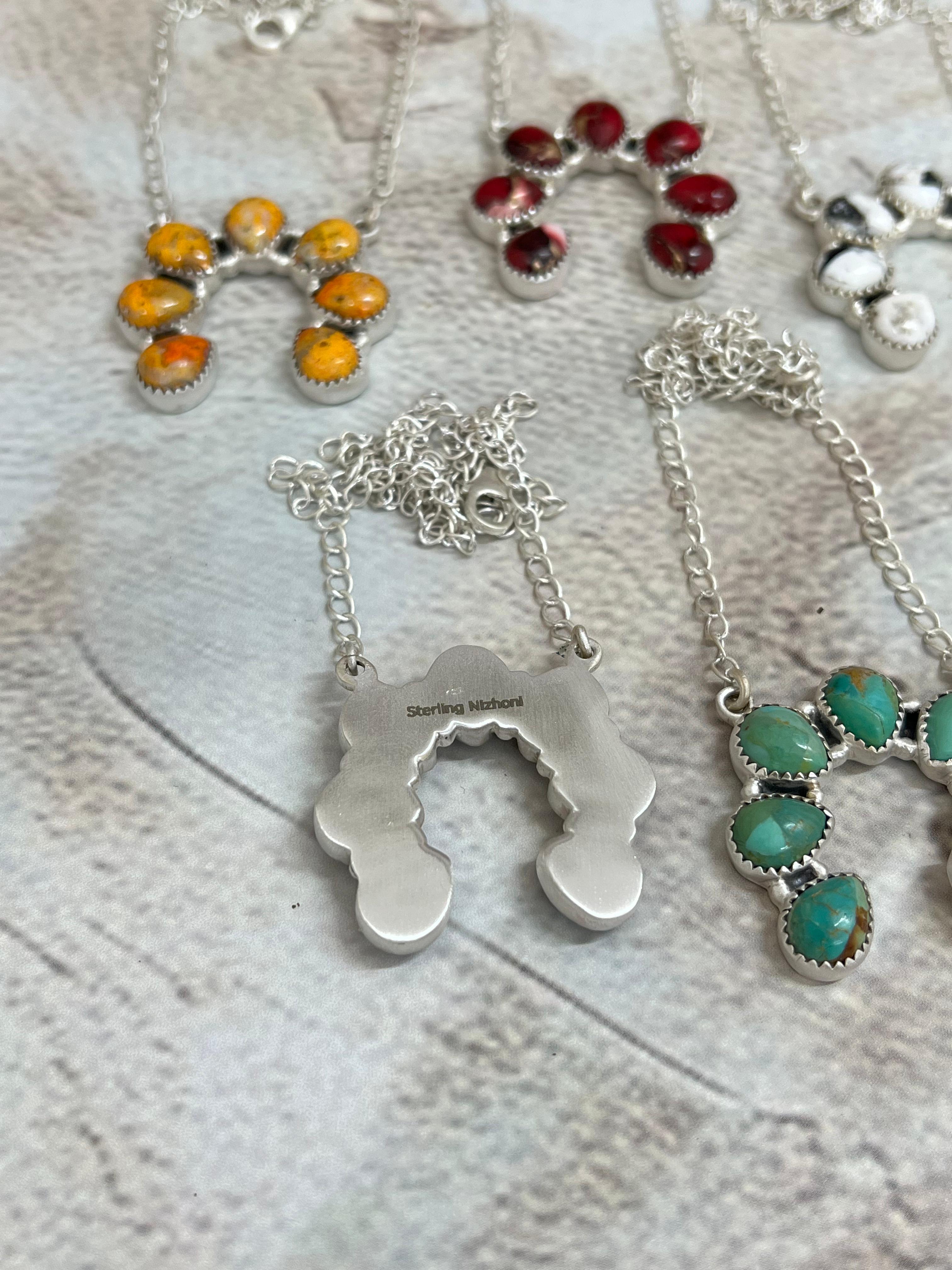 Handmade Sterling Silver Multi Stones Naja Necklace Signed Nizhoni