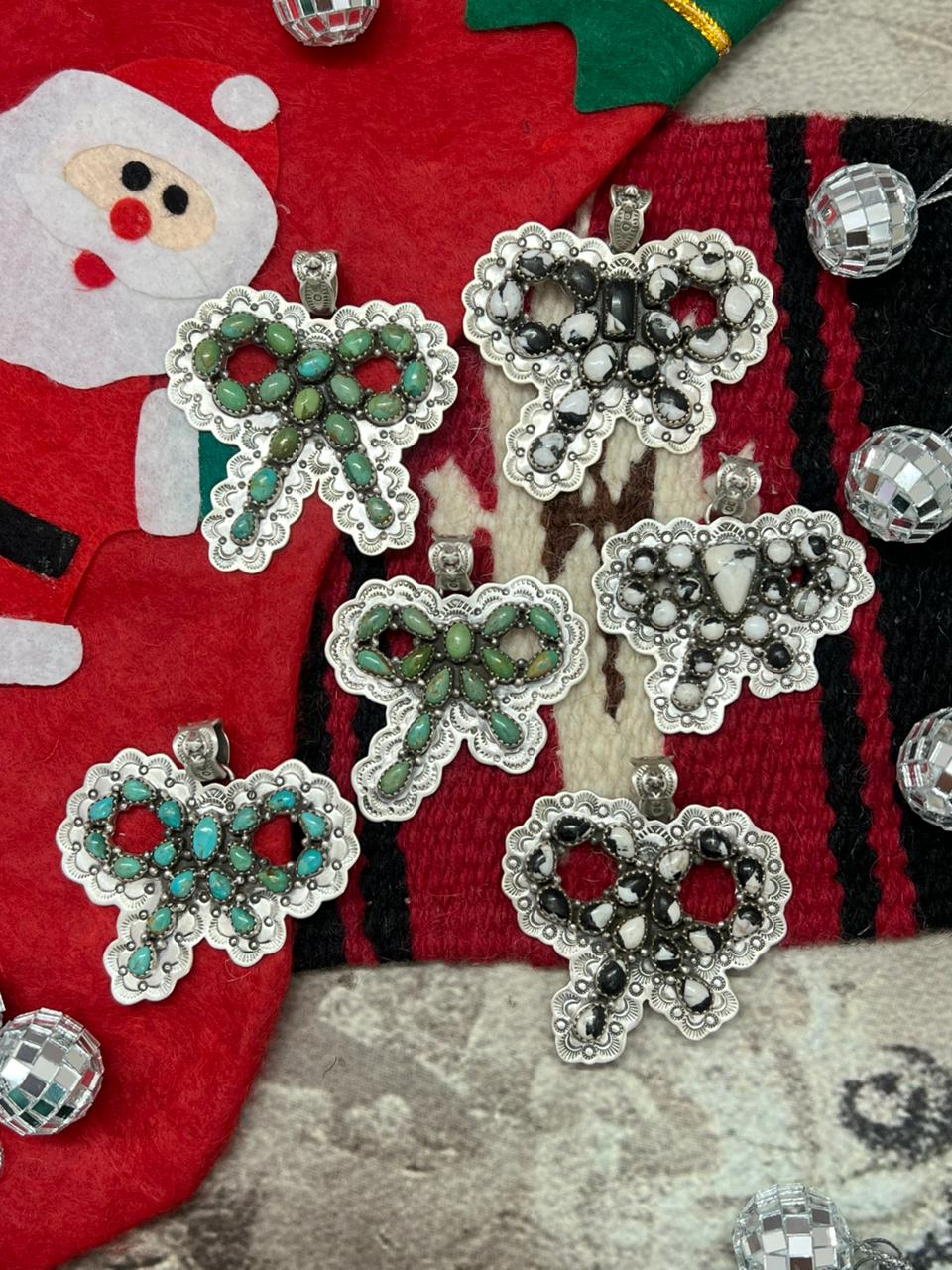 "Christmas Collection" Handmade Sterling Silver Kingman Turquoise, White Buffalo Pendant " Signed Nizhoni"