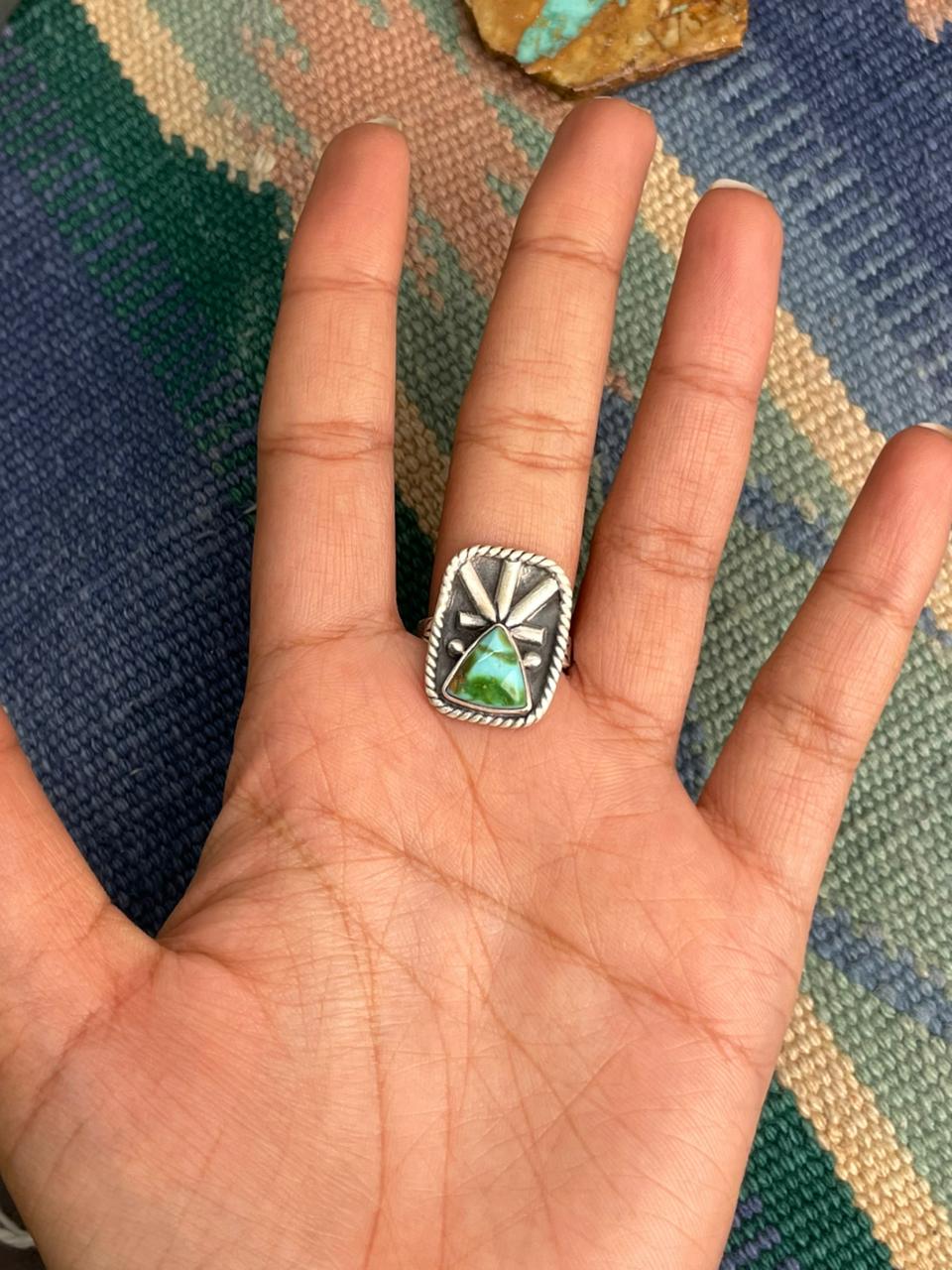 Handmade Sterling Silver Sonoran Mountain Turquoise Adjustable Ring Signed Nizhoni