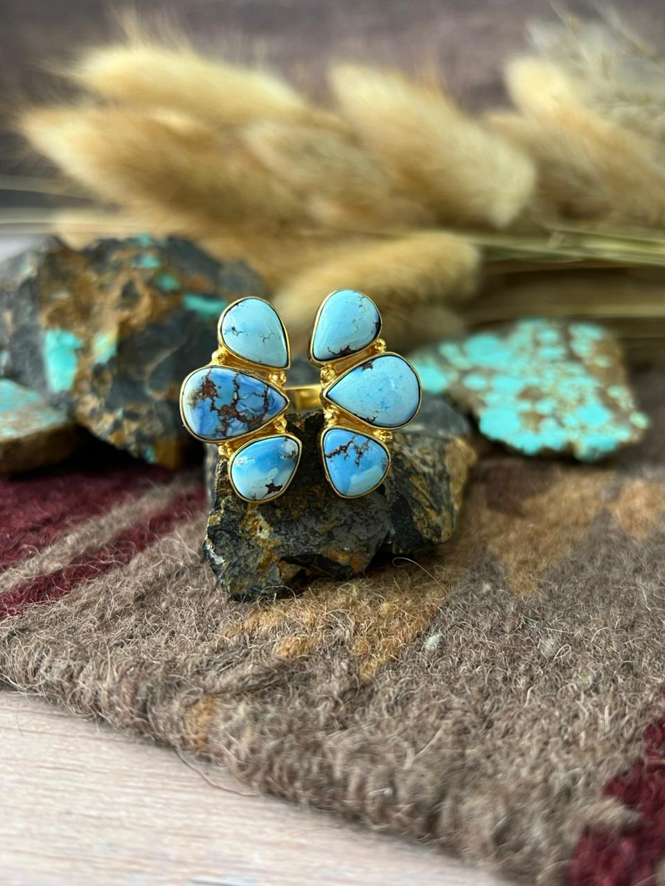 “The Golden Collection” Natural Golden Hills Turquoise Adjustable Ring