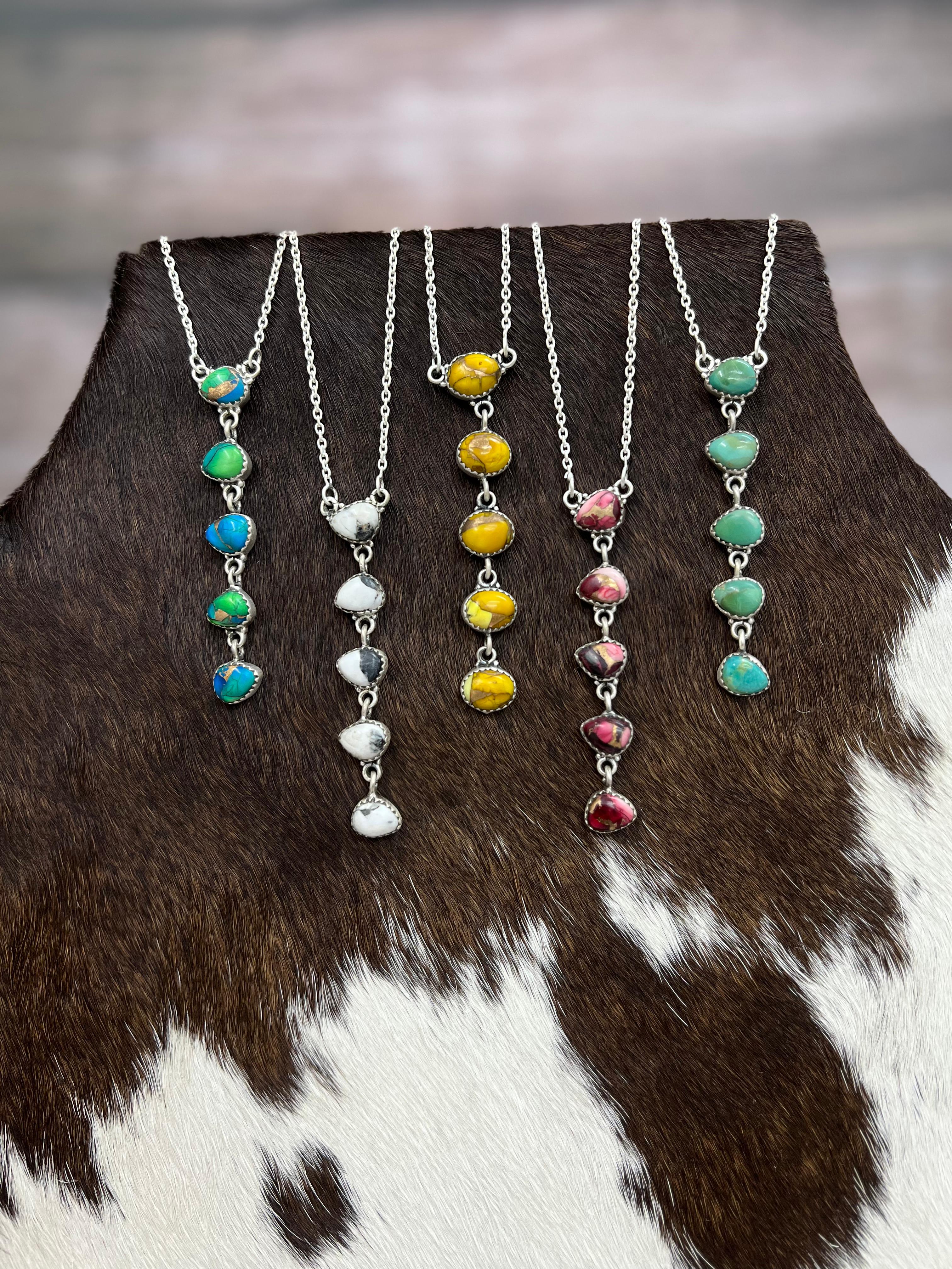 Handmade Sterling Silver Multi Stone Necklace, Signed Nizhoni (7)