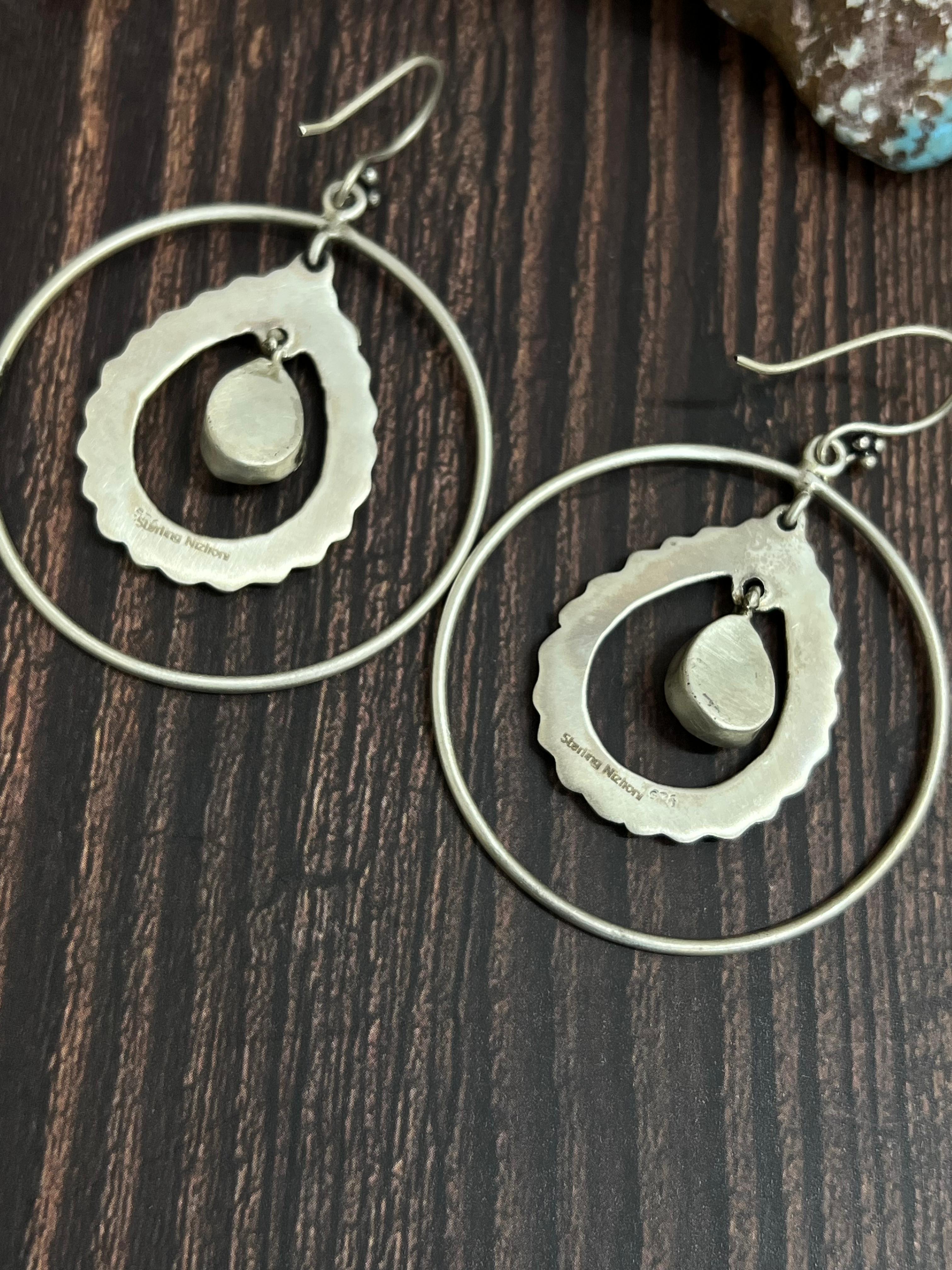 Handmade Sterling Silver Dahlia Rose Hoop Earrings with Signed Nizhoni