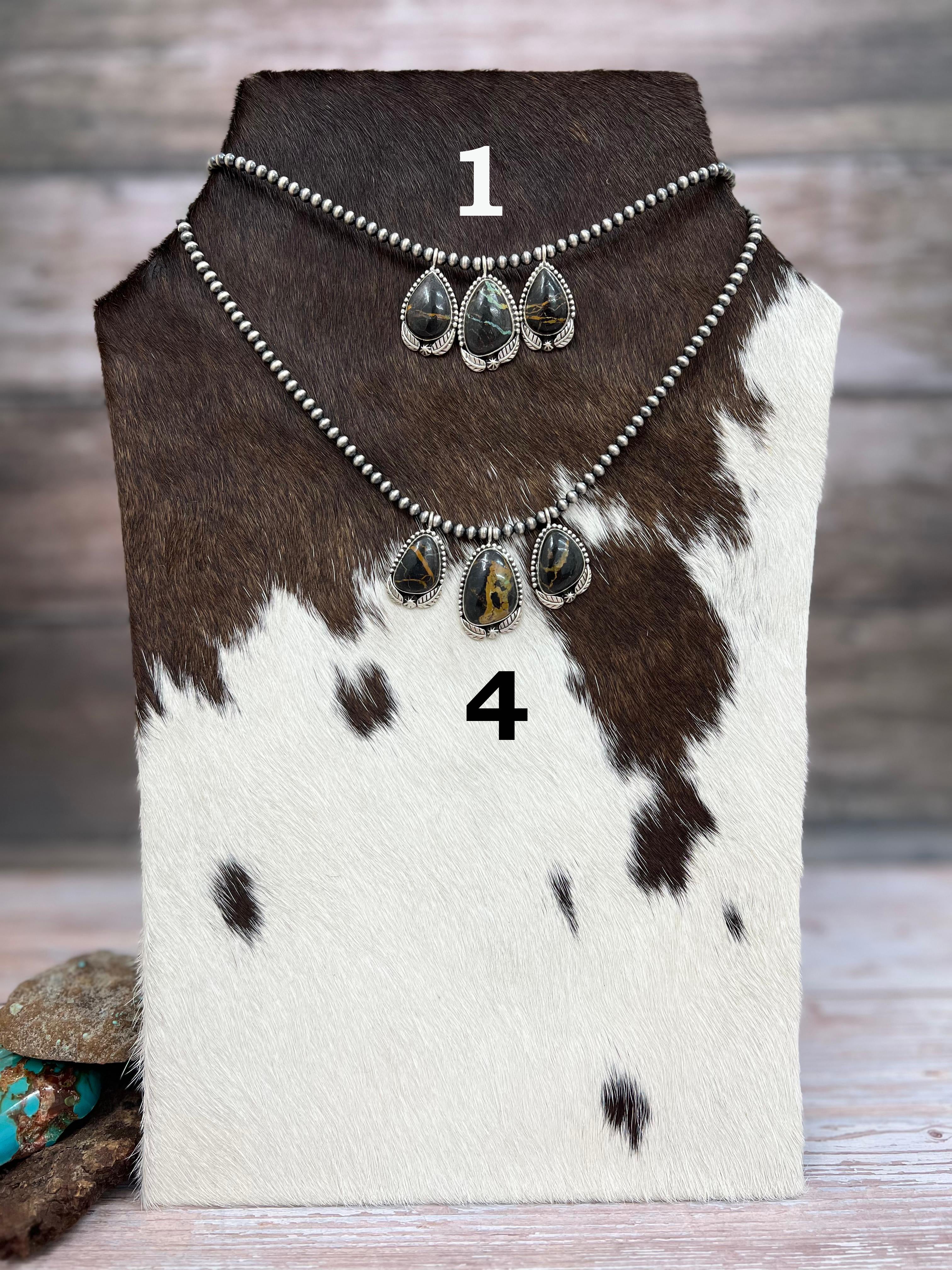 Handmade Sterling Silver Blackjack Turquoise Beaded Necklace with Signed Nizhoni