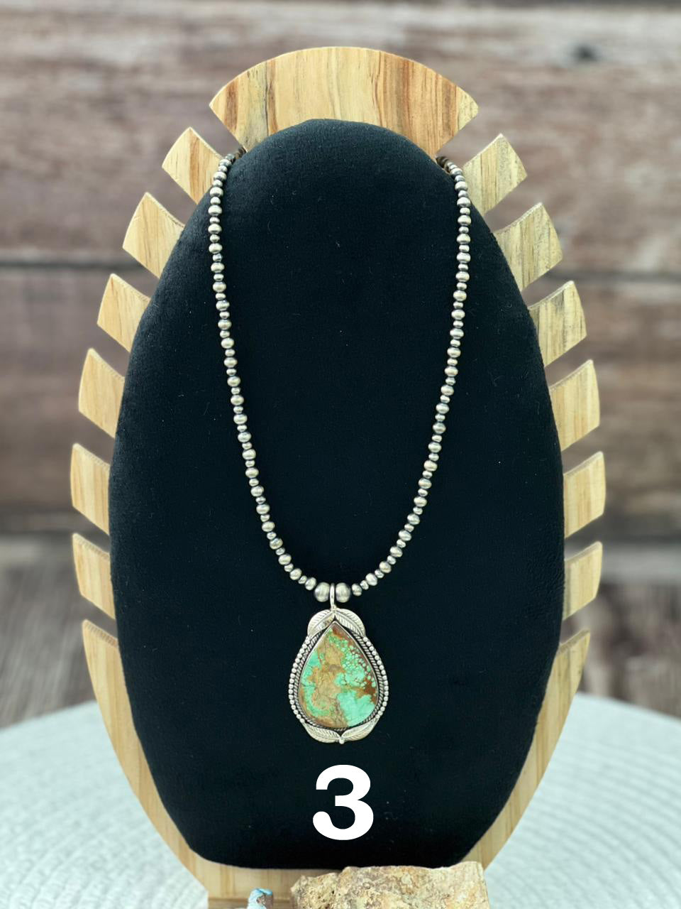 Handmade Sterling Silver Beaded Mantis Turquoise Necklace "Signed Nizhoni"