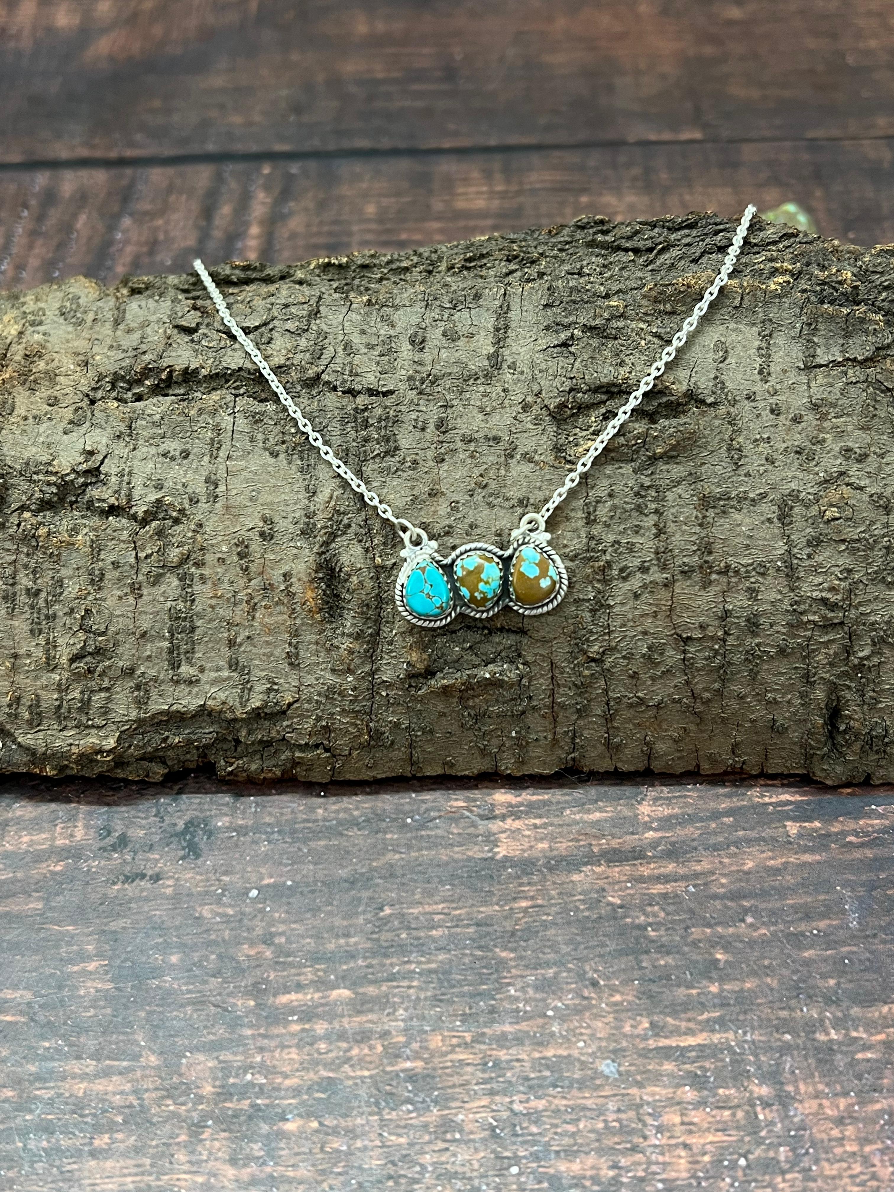 Handmade Sterling Silver Number 8 Turquoise Necklace with Signed Nizhoni