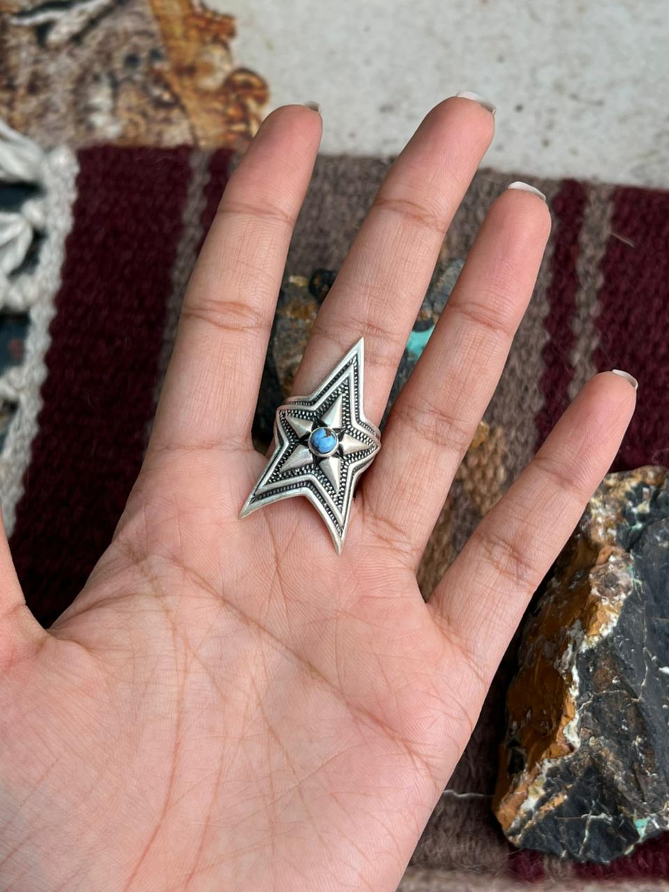 Handmade Sterling Silver Golden Hills Turquoise Ring "Signed Nizhoni"