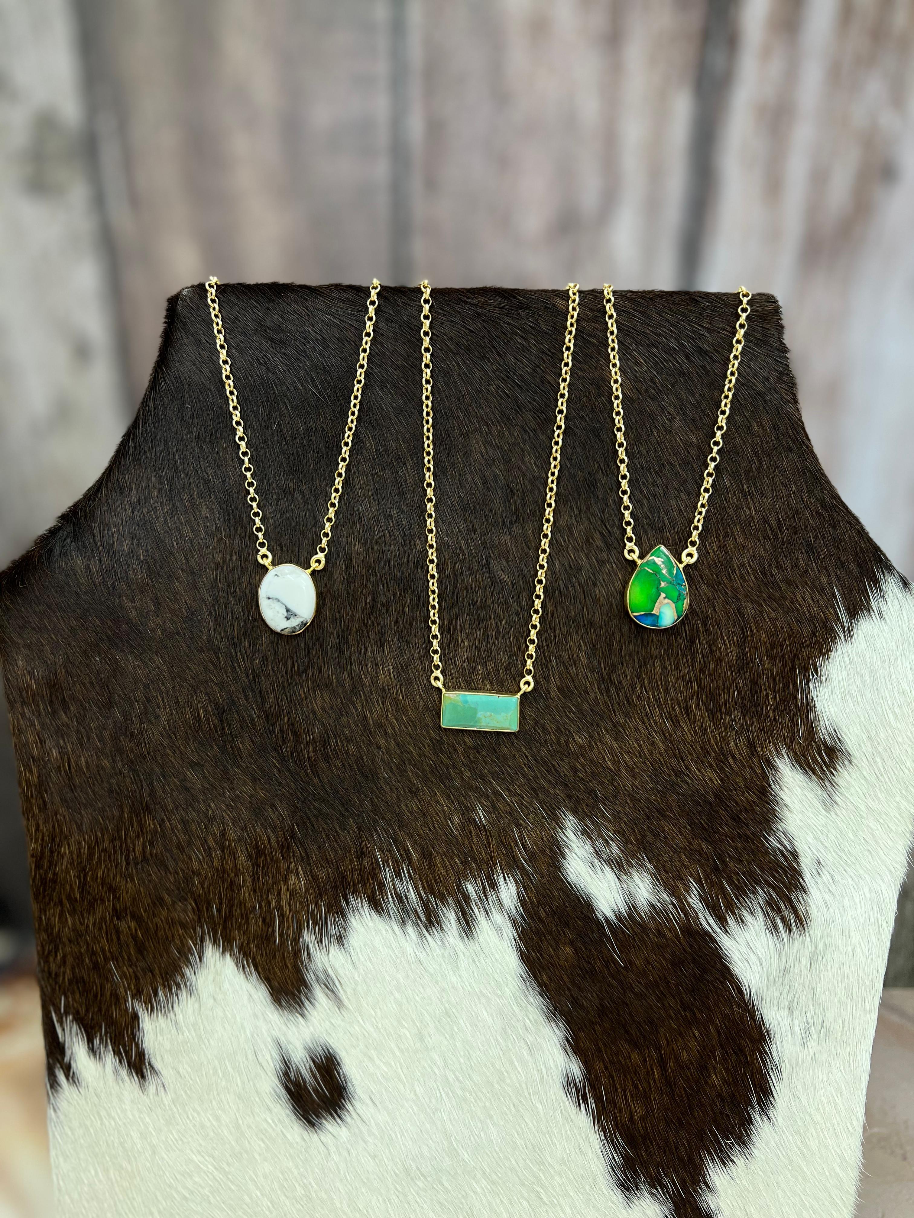 “The Golden Collection” Natural White Buffalo, Peacock Dahlia, Kingman Turquoise Necklace