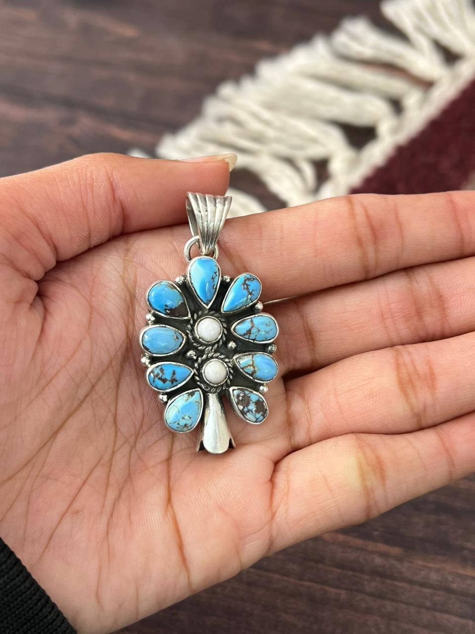 Handmade Sterling Silver Golden Hills and White Collection Blossom Pendant "Signed Nizhoni"