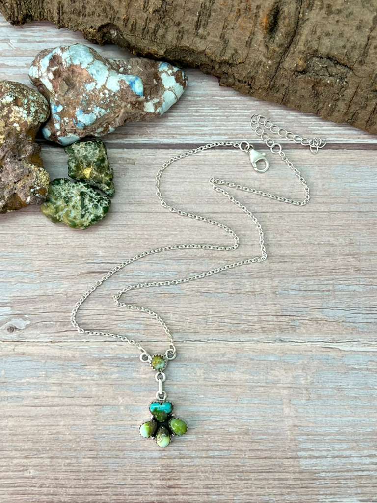 Handmade Sterling Silver Sonoran Mountain Turquoise with Palomino Turquoise Necklace with Signed Nizhoni
