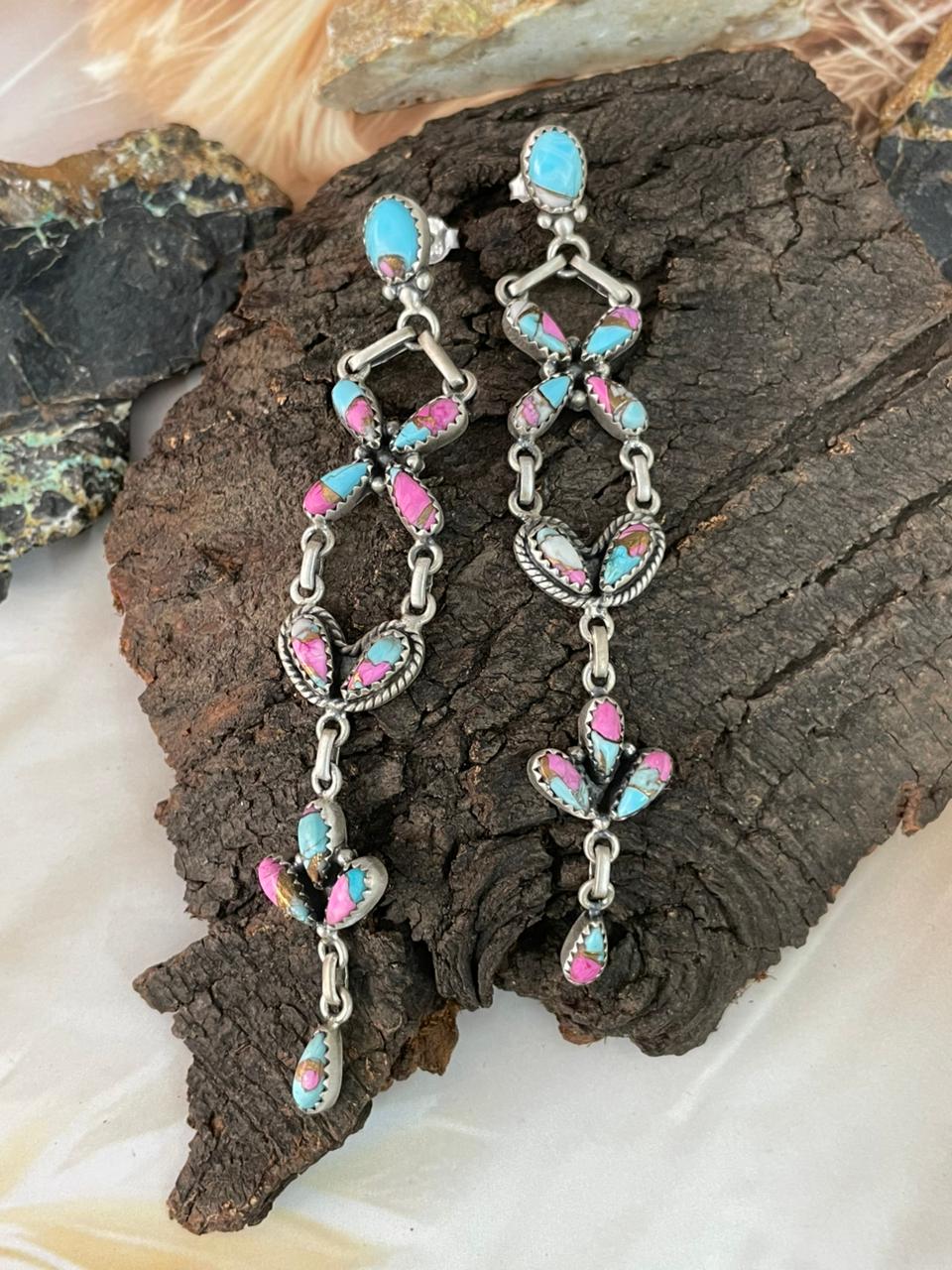 Handmade Sterling Silver Cotton Candy Post Dangle Earrings "Signed Nizhoni"