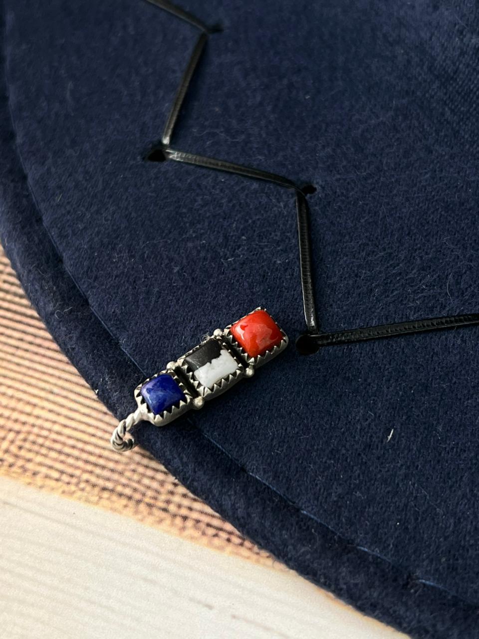 Handmade Sterling Silver 4th Of July Collection: Coral with Lapis and White Buffalo Hat Pin "Signed Nizhoni"