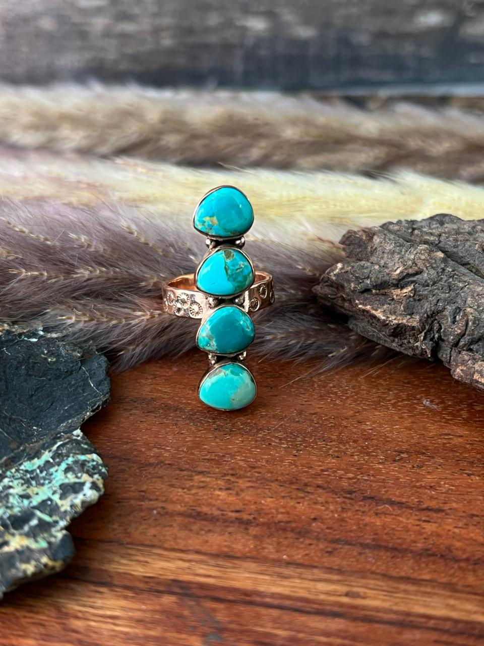 Handmade Copper Collection: Kingman Turquoise Adjustable Ring